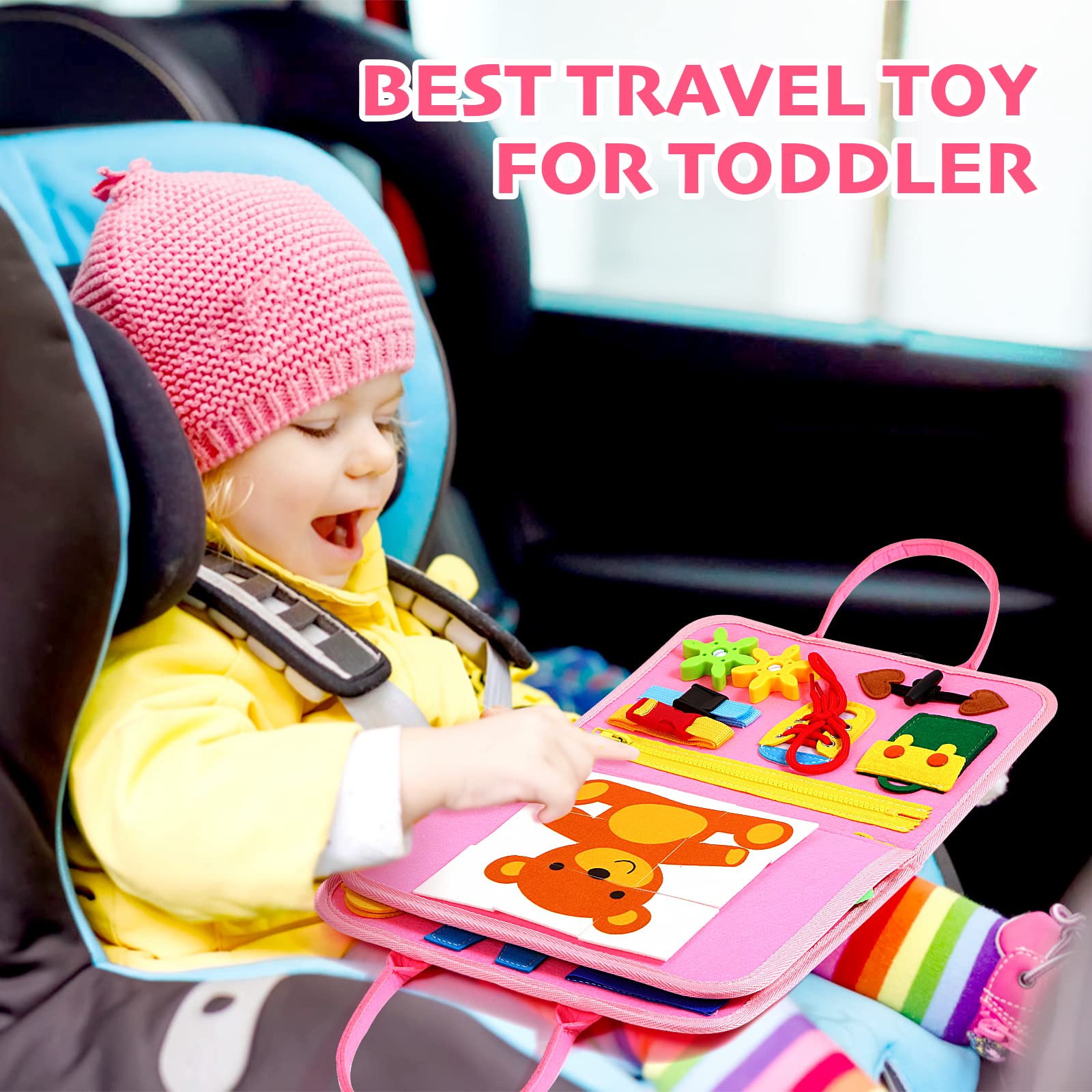 Montessori Busy Board for Toddlers 1-3 Years Old - Sensory & Fine Motor Skills Learning Toy - Travel Activity Board for Baby Boys & Girls - Perfect Birthday Gift for 1 & 2 Year Olds - Ideal for Airplane, Car Rides & Quiet Playtime at Home