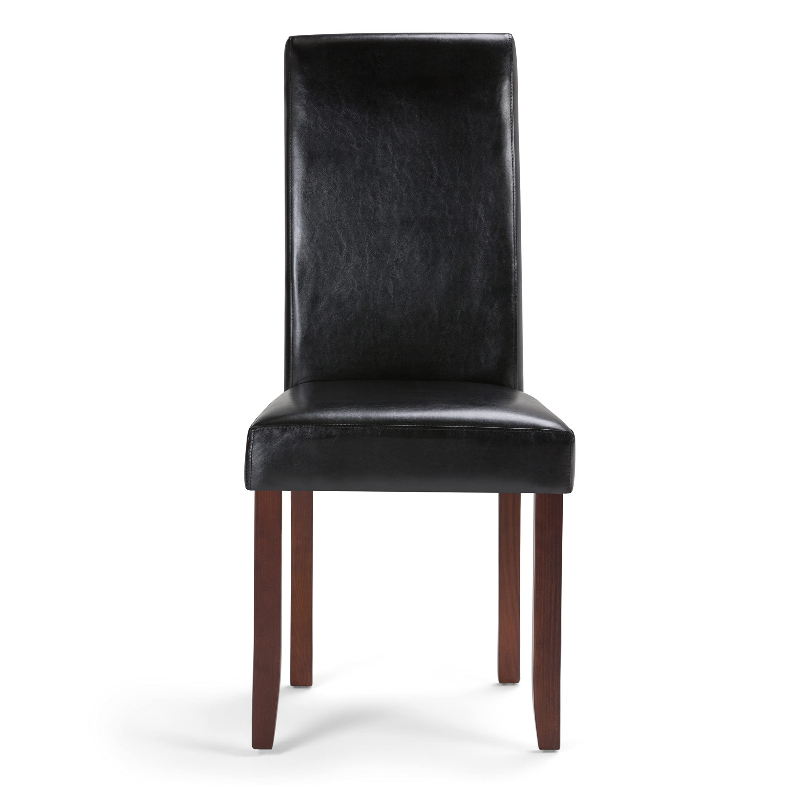 SIMPLIHOME Acadian Parson Dining Chairs (Set of 2) - Midnight Black Faux Leather & Solid Wood Square Upholstered Chairs for Dining Room | Modern Contemporary Style | Perfect for Home, Restaurant, and Office Use
