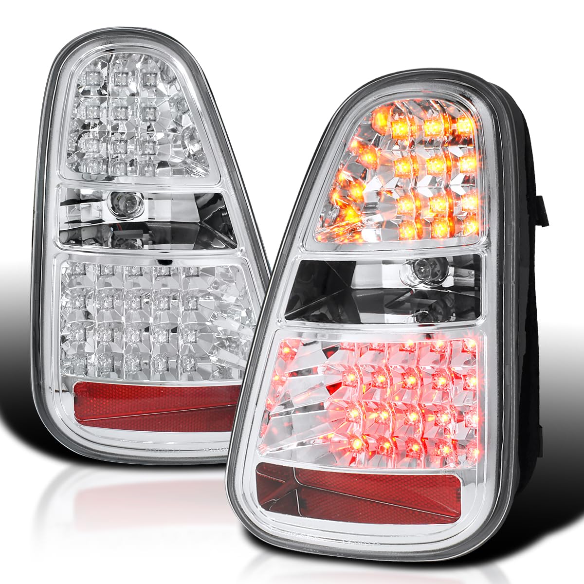 Spec-D Tuning Chrome Housing Clear Lens LED Tail Lights for 2005-2006 Mini Cooper S - Left & Right Pair Assembly - Upgrade Car Rear Lights for Enhanced Visibility & Style
