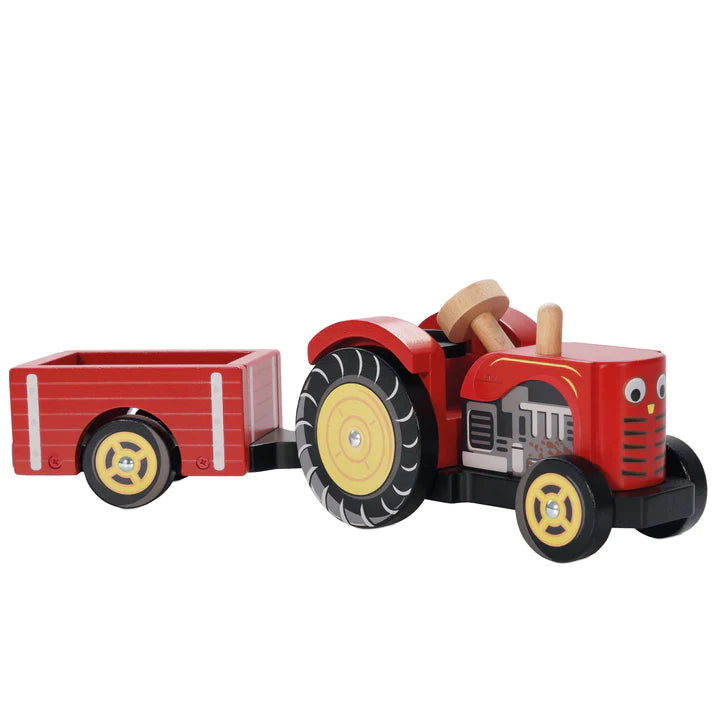 Wooden Tractor & Trailer Toy Set - All-Natural Wooden Farm Vehicle Playset for Kids - Perfect for Imaginative Play, Farm-Themed Learning, and Toddler Gift Ideas
