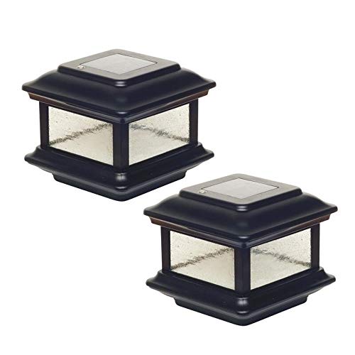 4x4 Black Aluminum Colonial Solar Post Cap Light - Set of 2, Energy Efficient Glass Solar Lights for Fence, Deck, Garden & Pathway Lighting