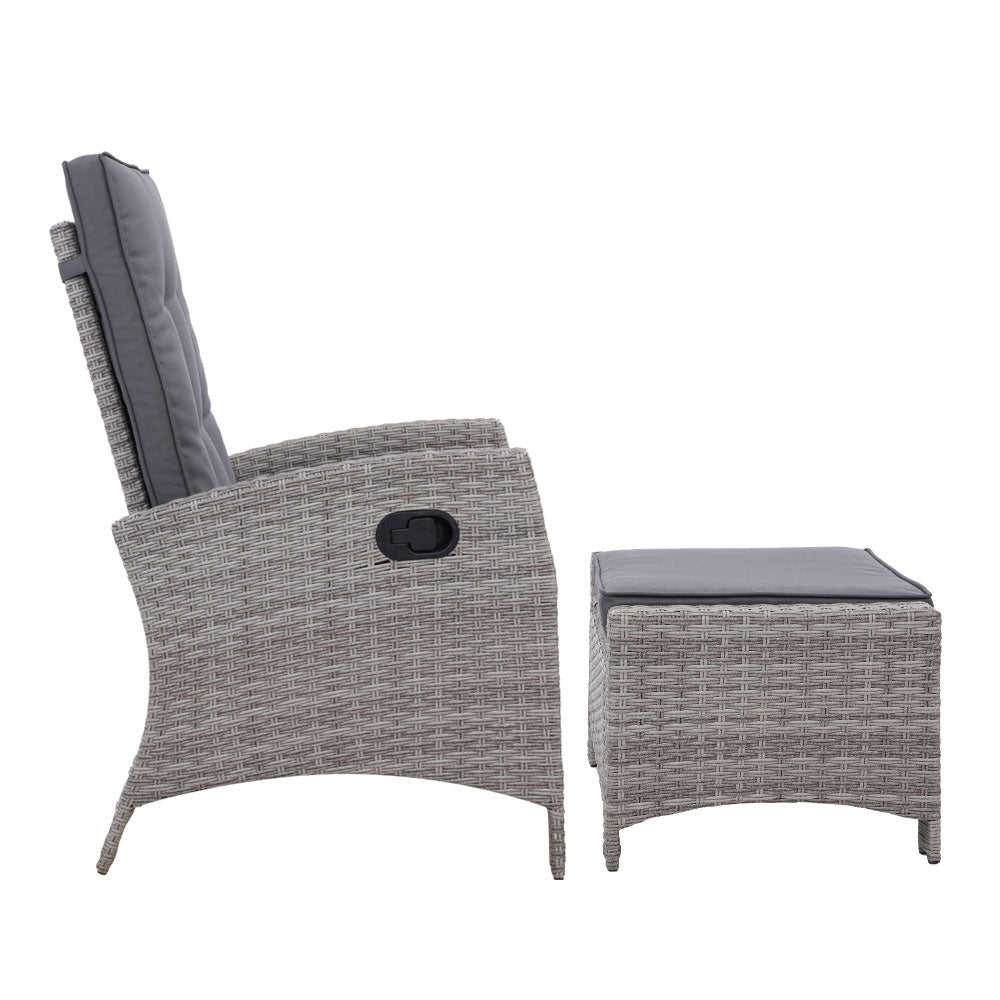 Elise Outdoor Recliner Chair with Ottoman - Grey Patio Lounge Chair for Backyard, Poolside & Garden Relaxation - Weather-Resistant Comfortable Reclining Chair
