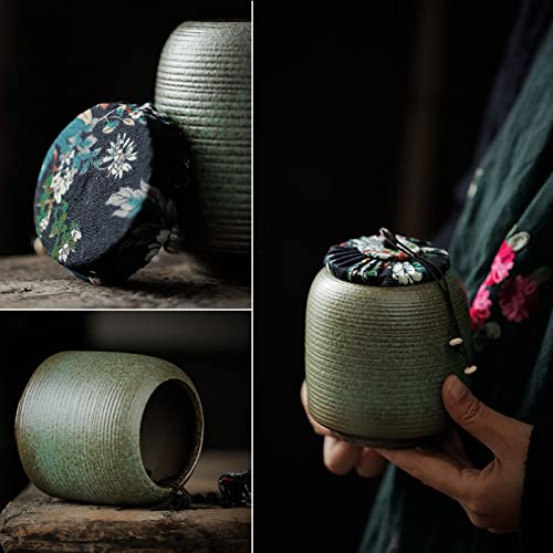 KKEKOS Handmade Green Clay Porcelain Tea Storage Canister - Airtight Traditional Tea Caddy for Loose Leaf Tea, Herbs & Spices - Perfect for Home, Office & Gift Giving