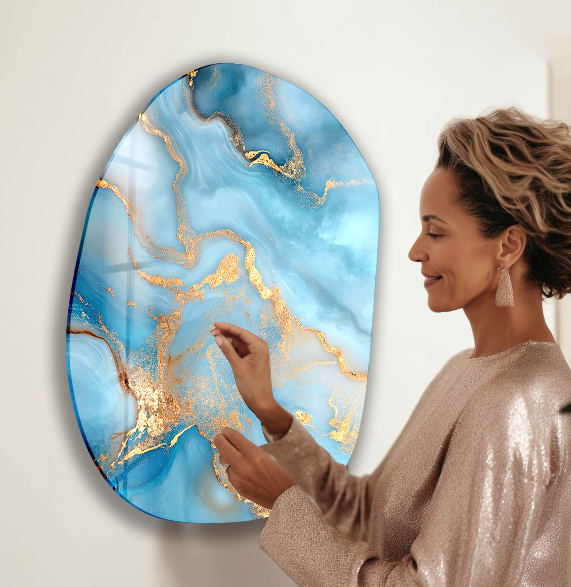Blue Marble with Gold Sparkles Glass Wall Art - Elegant Home Decor for Living Room, Bedroom & Office - Perfect for Modern & Luxury Interior Design