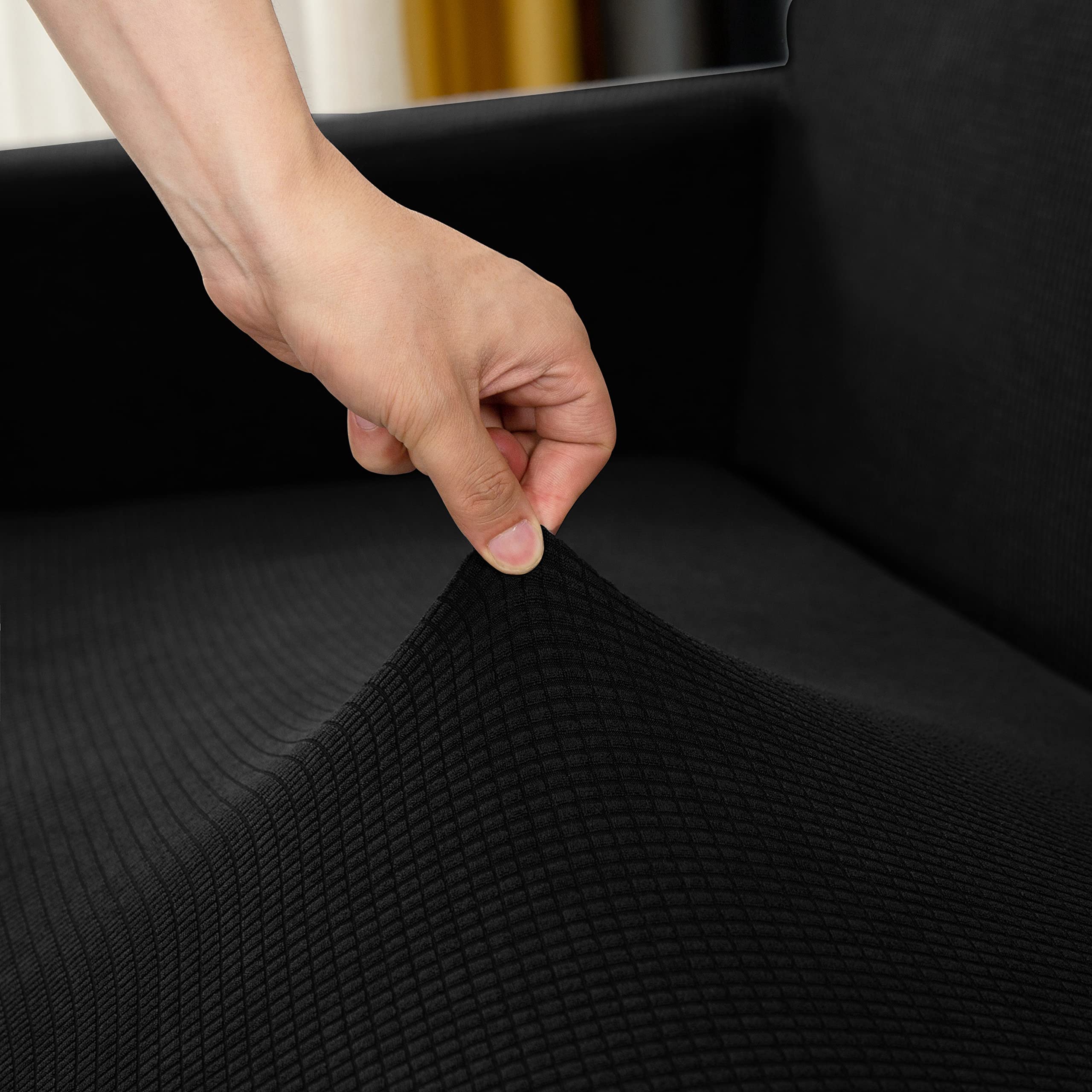 3-Piece Sofa Cover Set for Couch, Loveseat & Armchair - Stretchable Jacquard Velvet Slipcovers Fits 1/2/3 Seater Furniture (Black) - Perfect for Living Room, Bedroom & Home Decor Protection