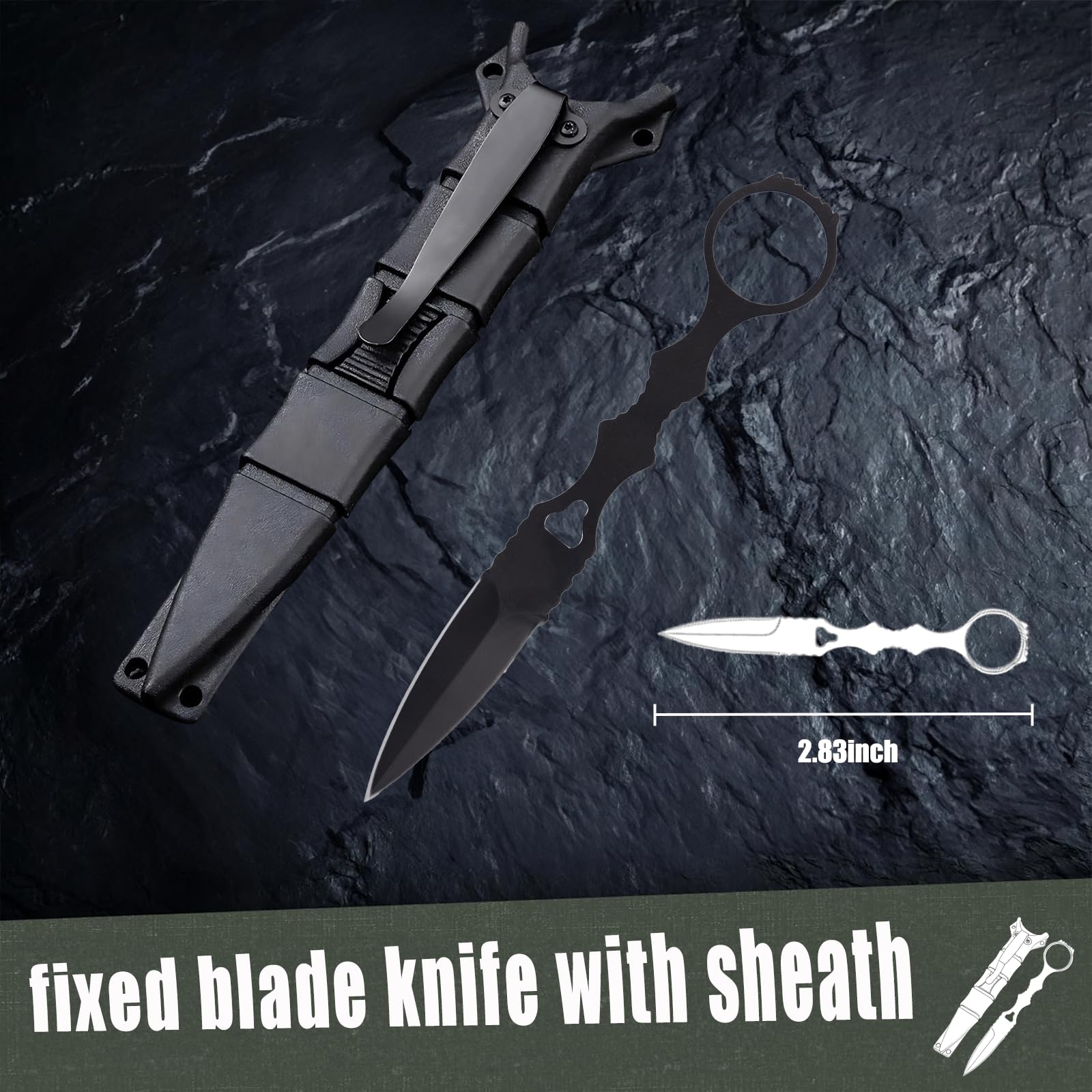 440C Stainless Steel Fixed Blade Knife with Kydex Sheath - Portable Camping & Outdoor Survival Knife (Black) - Perfect for Hunting, Bushcraft, and Emergency Preparedness