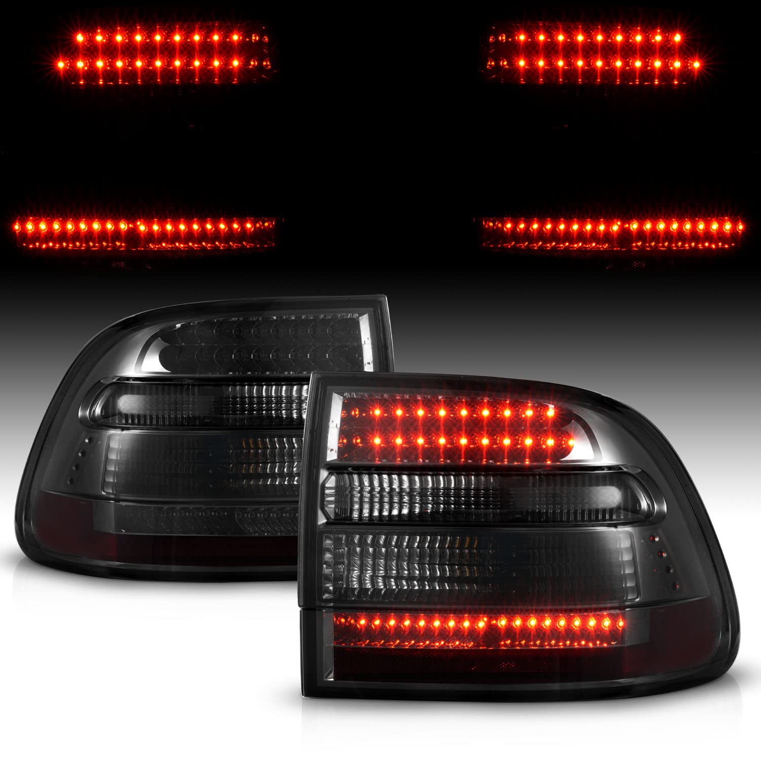 AmeriLite Smoke LED Tail Lights Pair for Porsche Cayenne SUV (2003-2023) - Left & Right Side Replacement - Enhanced Visibility & Style for Night Driving & Off-Road Adventures