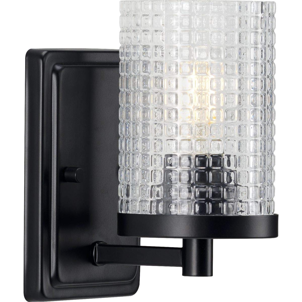 Fawcett Collection 1-Light Clear Patterned Glass Transitional Bathroom Vanity Light Fixture in Matte Black - Perfect for Modern Bathroom Decor and Vanity Lighting