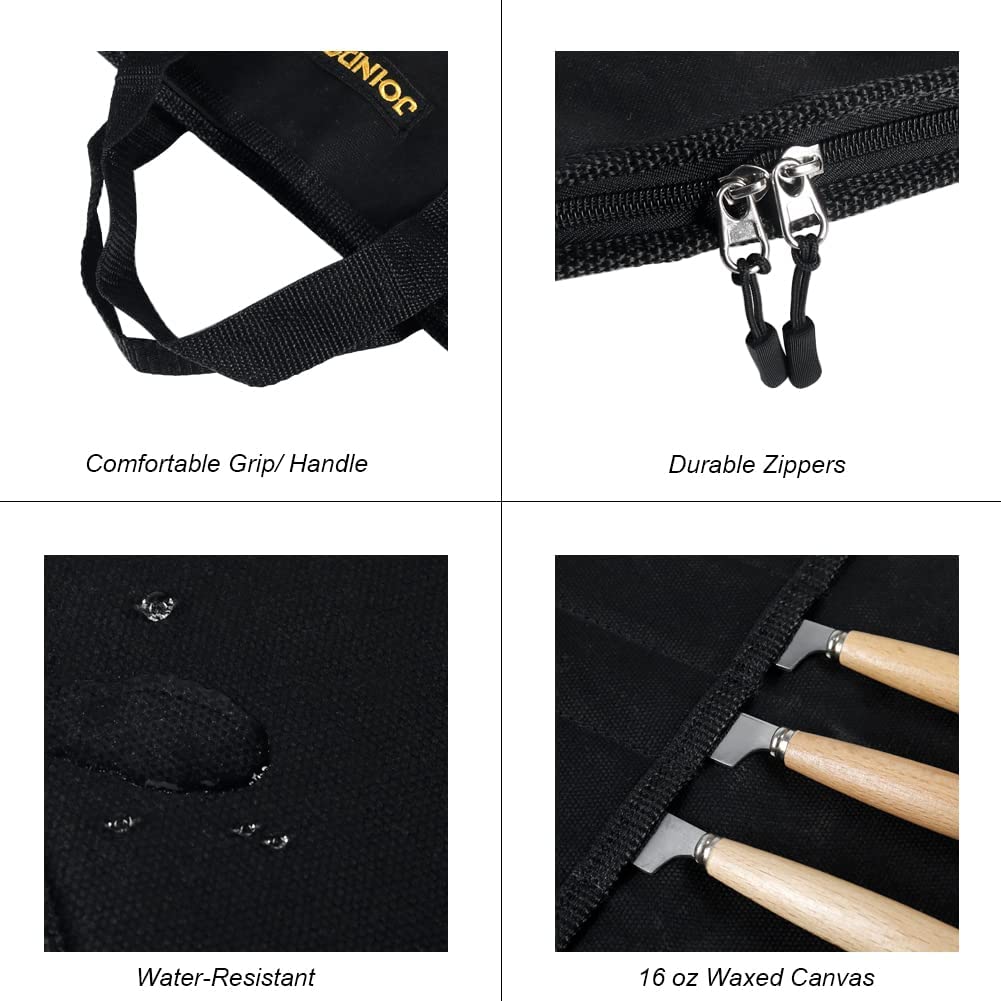 Professional Chef Knife Roll Bag - Waxed Canvas Knife Storage with 5 Slots & Zipper Closure | Heavy Duty Knives Pouch Holder for Kitchen, Travel & Camping | Perfect for Chefs, Home Cooks & Outdoor Cooking