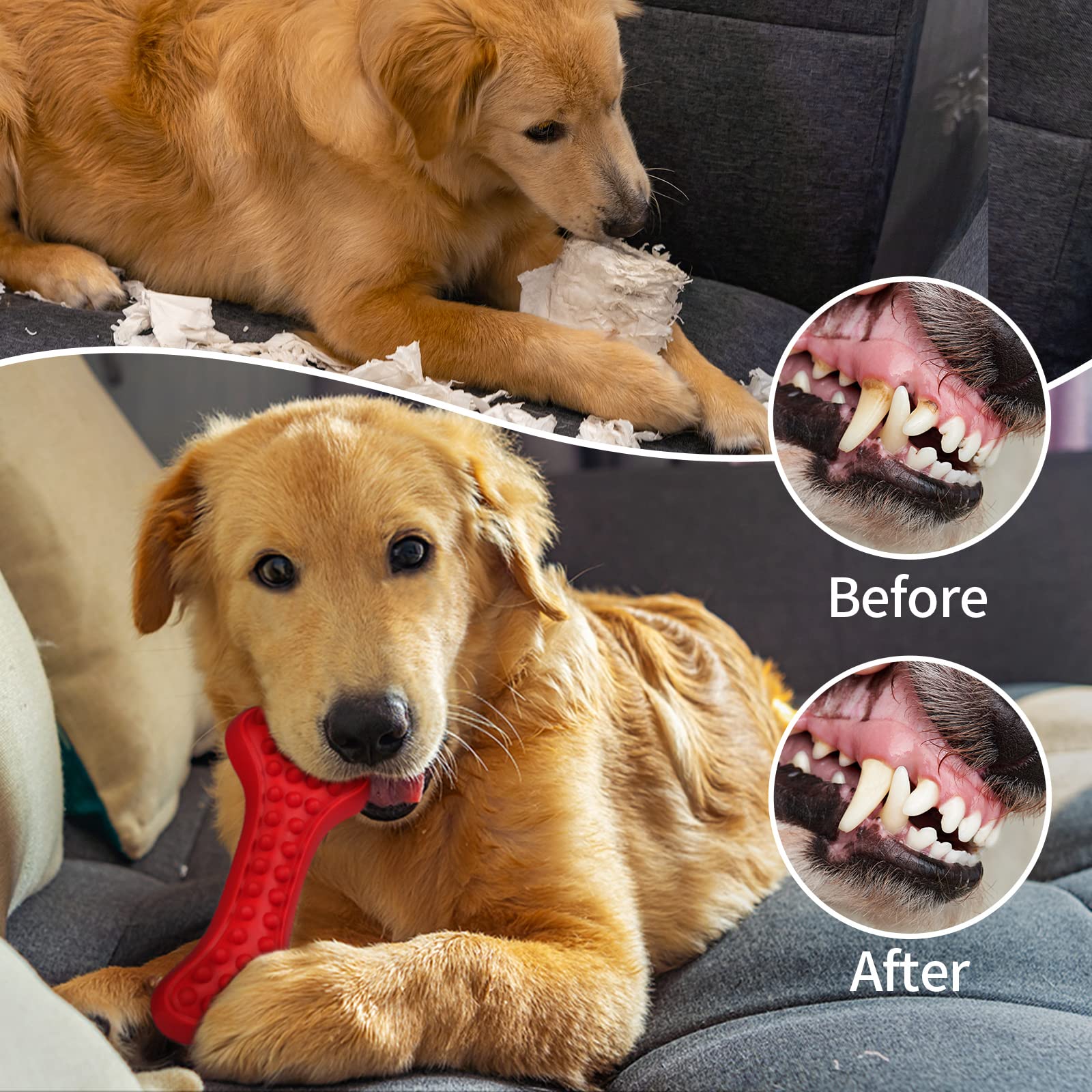 Epesiri 3-Pack Indestructible Dog Chew Toys for Aggressive Chewers - Durable Rubber Squeaky Toys for Large, Medium, Small Breeds - Teeth Cleaning & Gum Massage Puppy Chew Toys - Perfect for Outdoor Play, Training, and Stress Relief