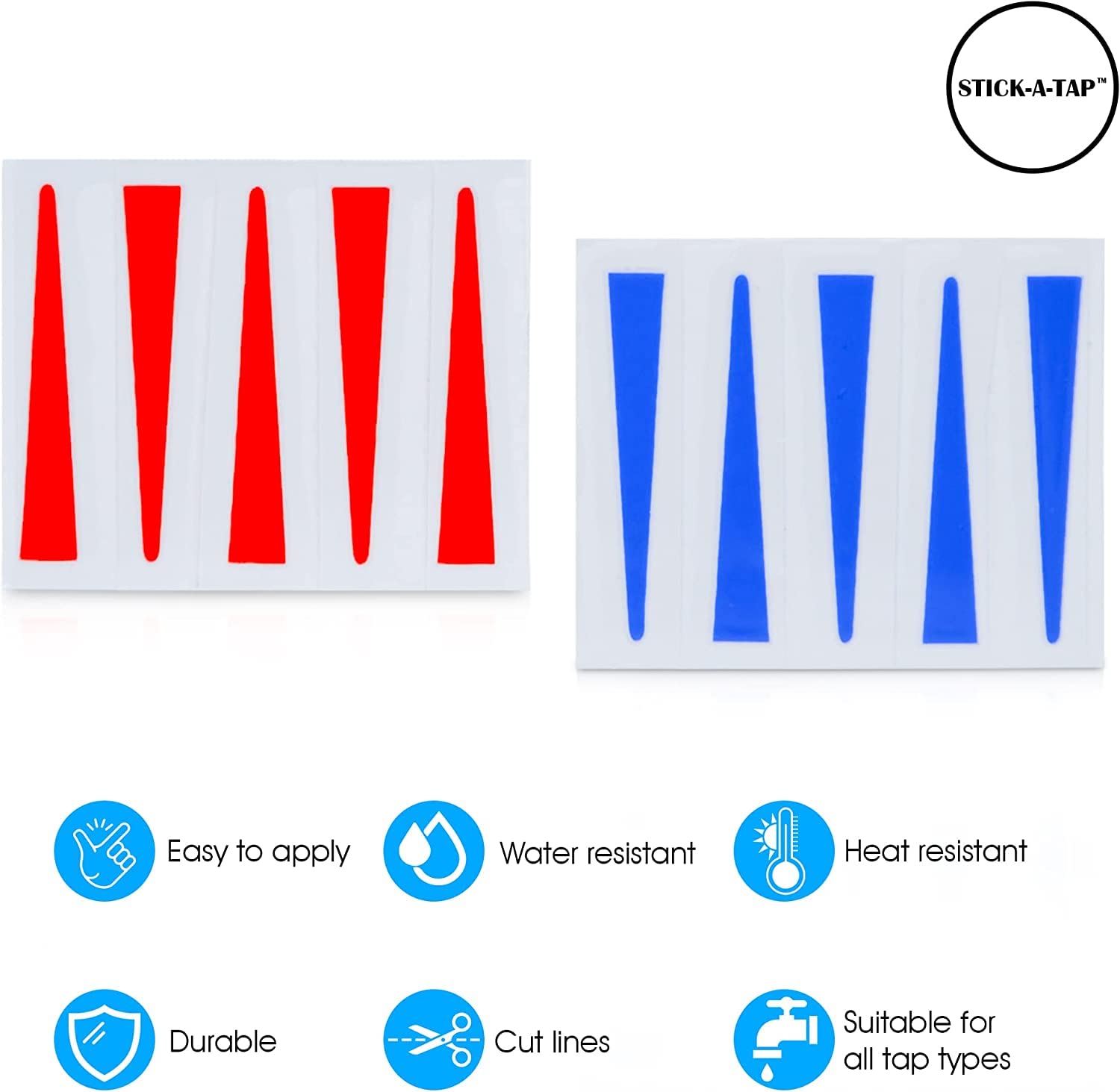 10pcs Hot & Cold Faucet Stickers - 5 Blue and 5 Red Water Temperature Indicator Stickers - Durable Vinyl Tap Stickers for Kitchen & Bathroom Sink - Perfect for Kids Safety and Elderly Home Use