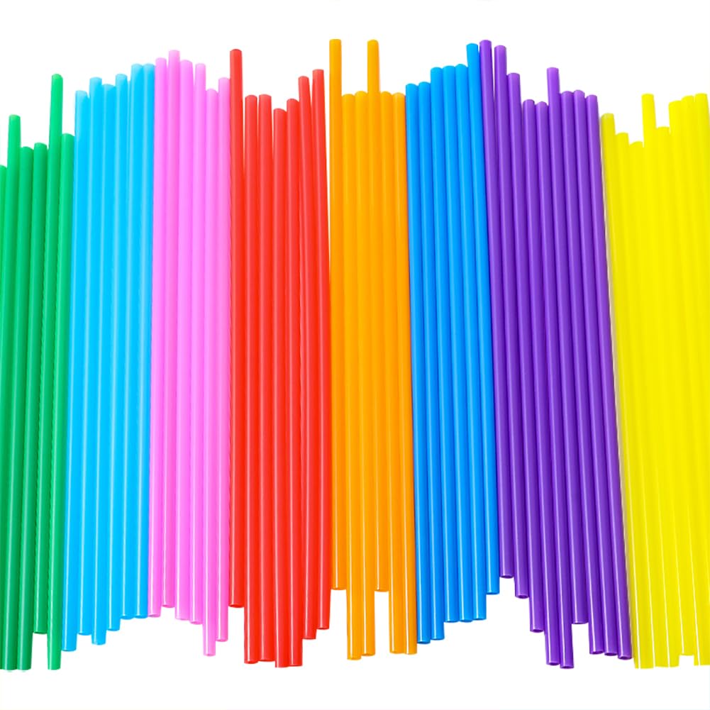 200 Pcs Colorful Plastic Drinking Straws - Long Straight Reusable Straws for Milk, Juice, Cocktails, Milkshakes & Iced Drinks - Perfect for Birthday Parties, Picnics, BBQs & Home Use