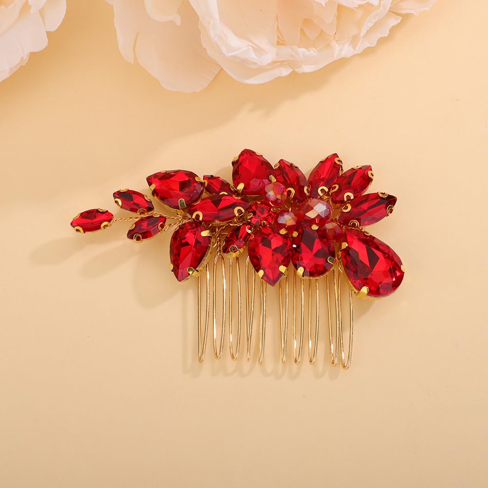 Sparkling Red Rhinestone Wedding Hair Comb - Crystal Bridal Hair Accessory for Women & Girls | Elegant Headpiece for Brides, Prom, Parties & Special Occasions