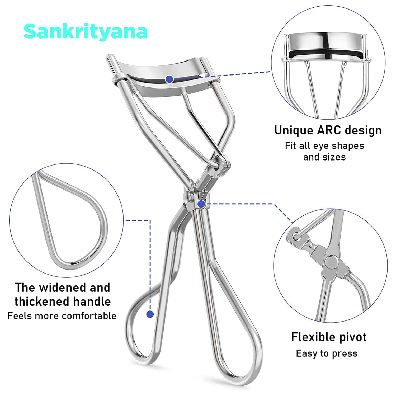 Premium Eyelash Curler with Comfort Grip - Effortlessly Curls Short & Small Lashes | Strong Spring Design for Long-Lasting Curls | Universal Fit for All Eye Shapes (Silver) | Perfect for Daily Makeup, Bridal Looks & Professional Salon Use