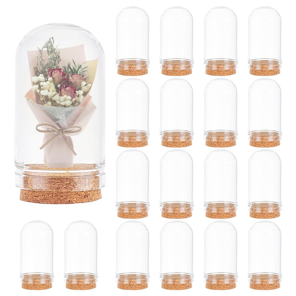 BENECREAT 20 Pack 9ml Glass Jars with Dome Cloche Covers & Cork Stoppers - Small Decorative Bottles for DIY Crafts, Wedding Favors, Halloween & Christmas Decorations - Perfect for Essential Oils, Spices, and Party Centerpieces