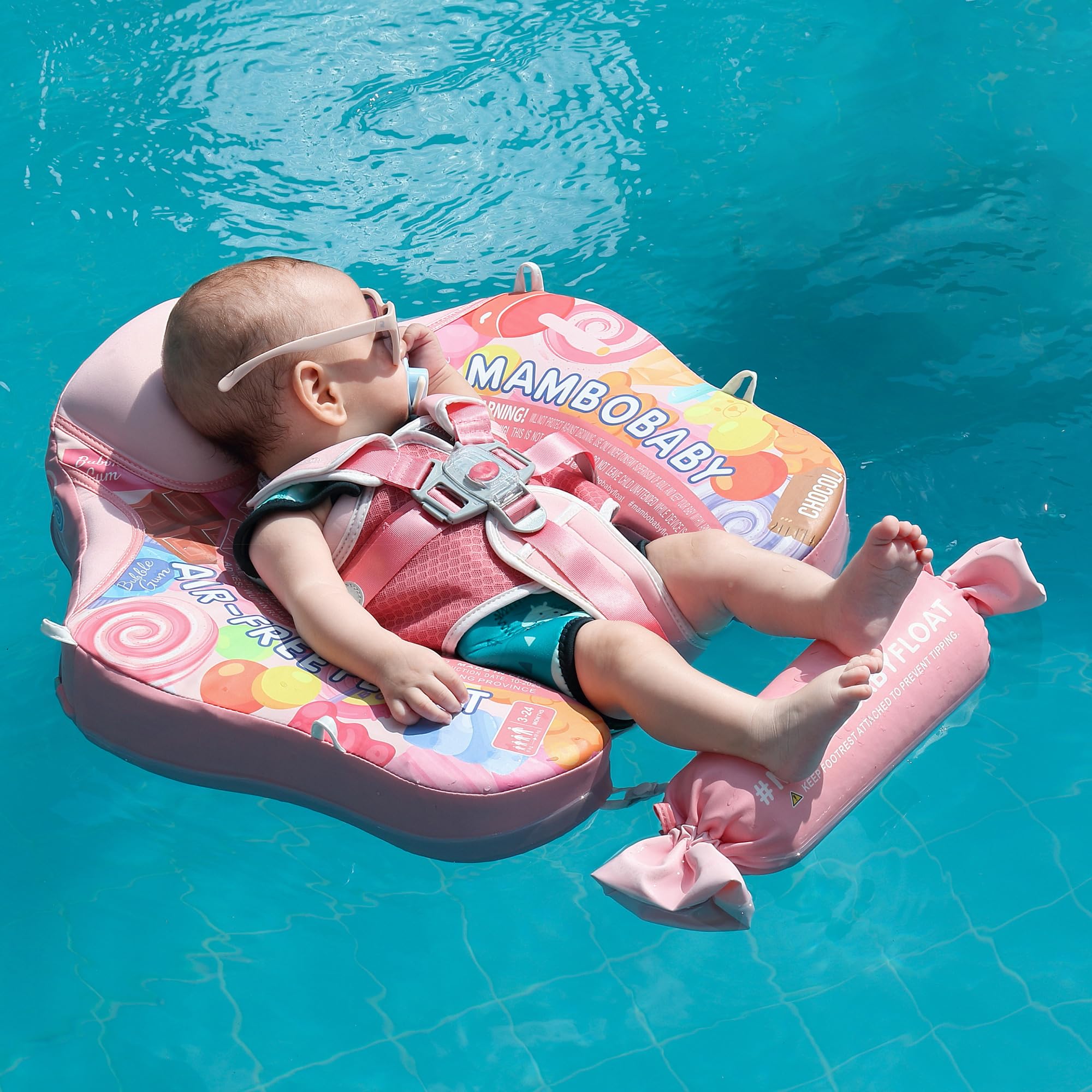 Mambobaby Baby Swimming Float with Removable Canopy - Non Inflatable Safety Pool Float for Toddlers 3-24 Months, Soft Skin-Friendly Material with Upgraded Tail Design - Perfect for Beach, Pool & Water Play (Candy Color)