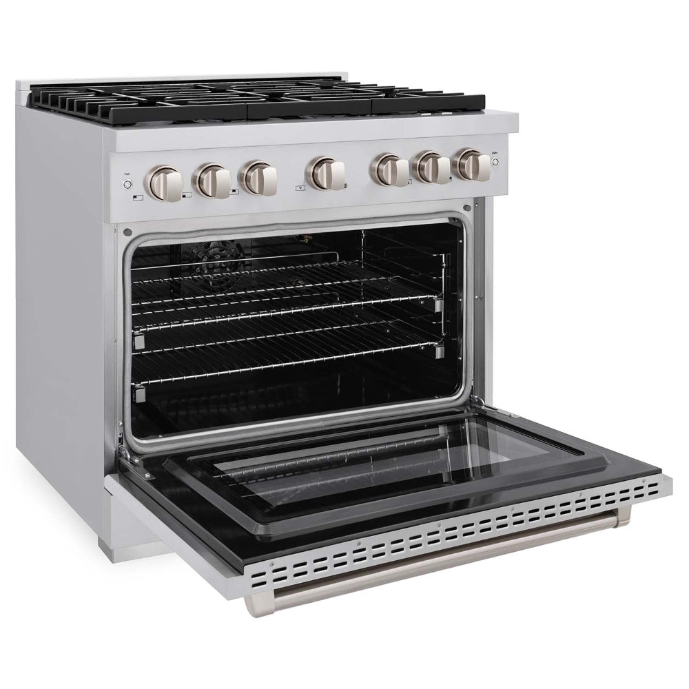 ZLINE 36 Inch Stainless Steel Kitchen Package - Gas Range, Range Hood, Microwave Drawer, Dishwasher & Beverage Fridge (5KP SGRRH36 MWDWV RBV) | Premium Appliance Bundle for Modern Kitchens, Home Chefs & Entertaining