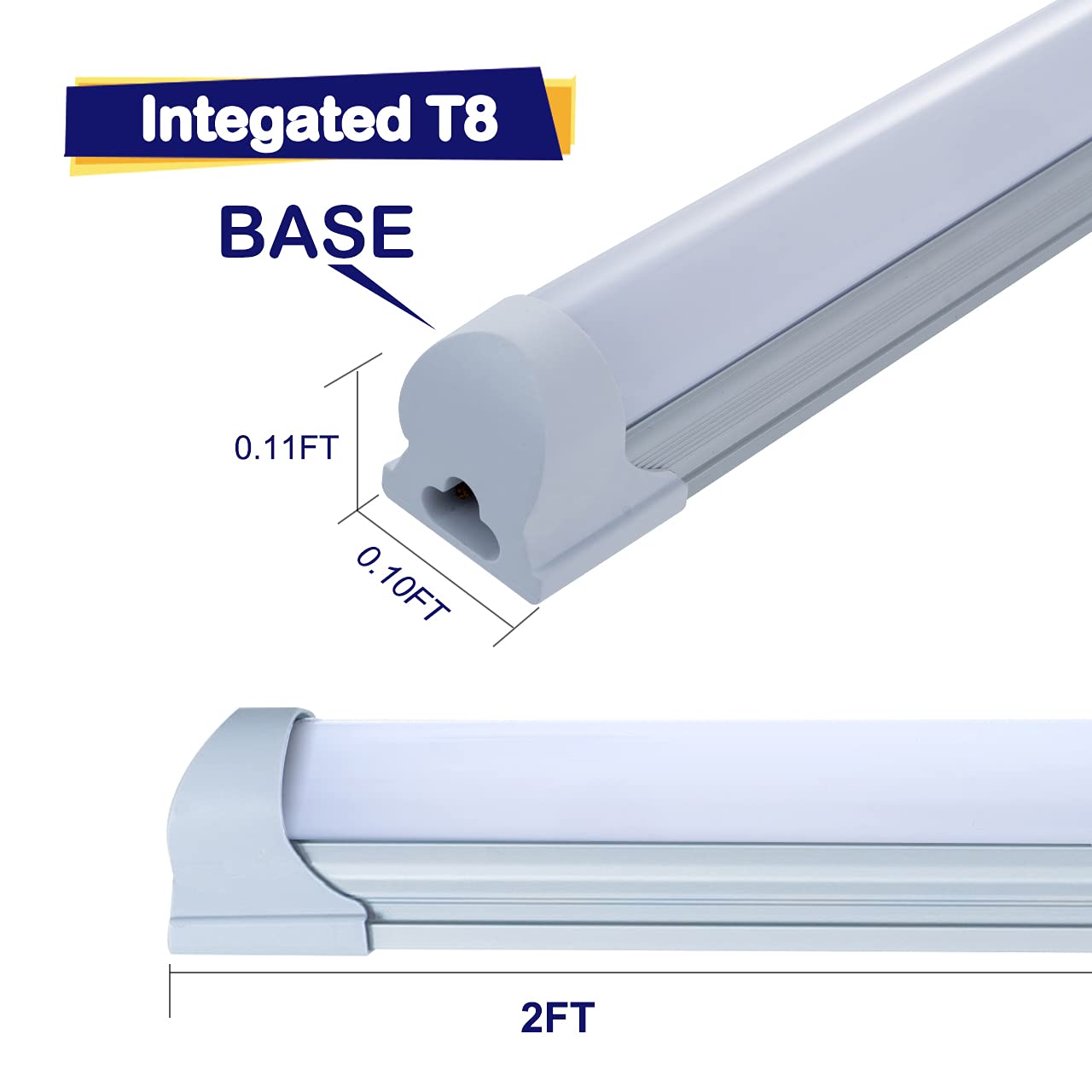 24 Pack 2FT 10W 6000K Daylight White Linkable T8 LED Integrated Tube Lights - Dimmable Shop Lights with Milky Cover & On/Off Switch Cord - Perfect for Garage, Workshop, Workbench, Kitchen Under Cabinet Lighting & Commercial Spaces