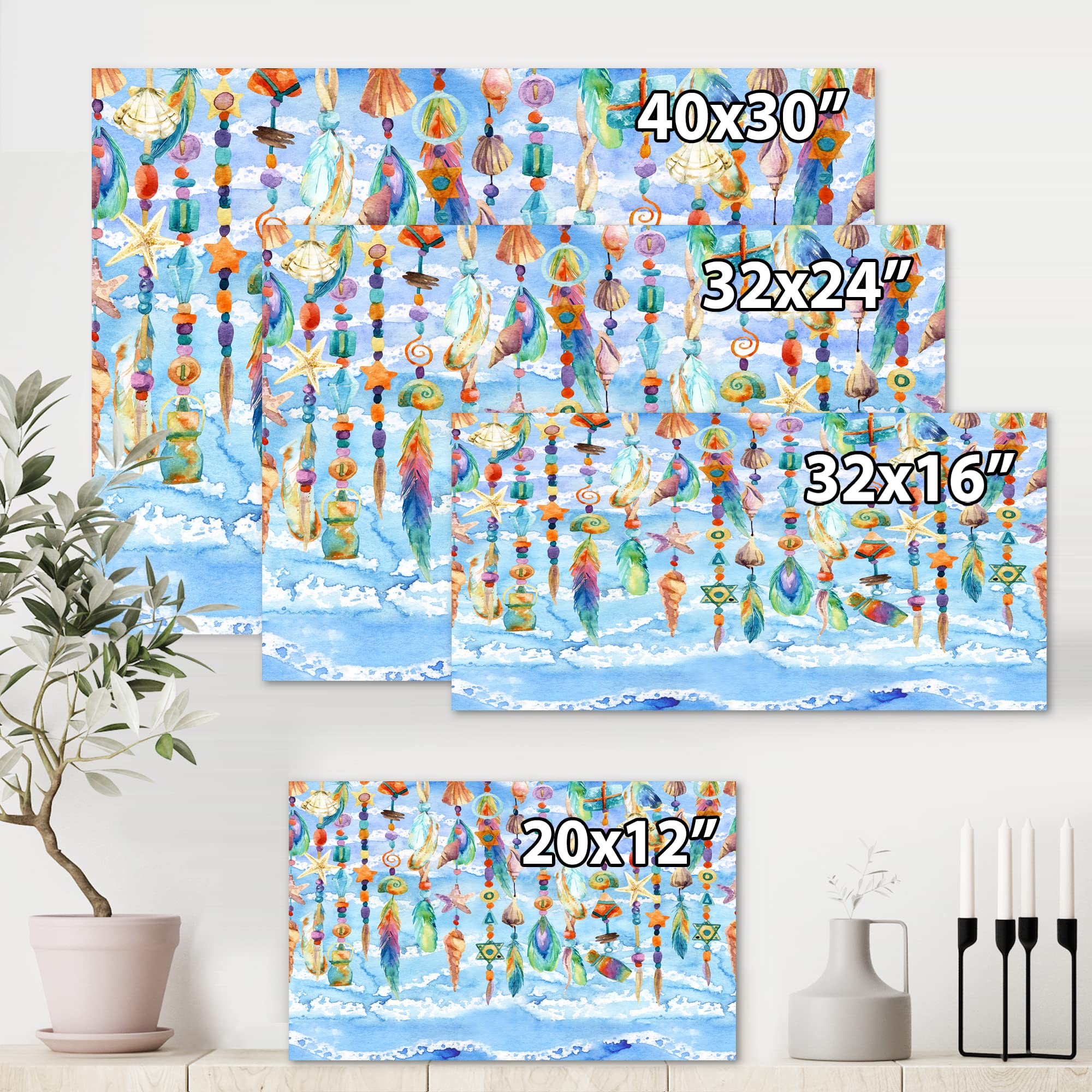 Handmade Sea Shell and Bead Jewelry - Traditional Canvas Wall Art Decor for Beach House, Boho Bedroom & Coastal Living Room