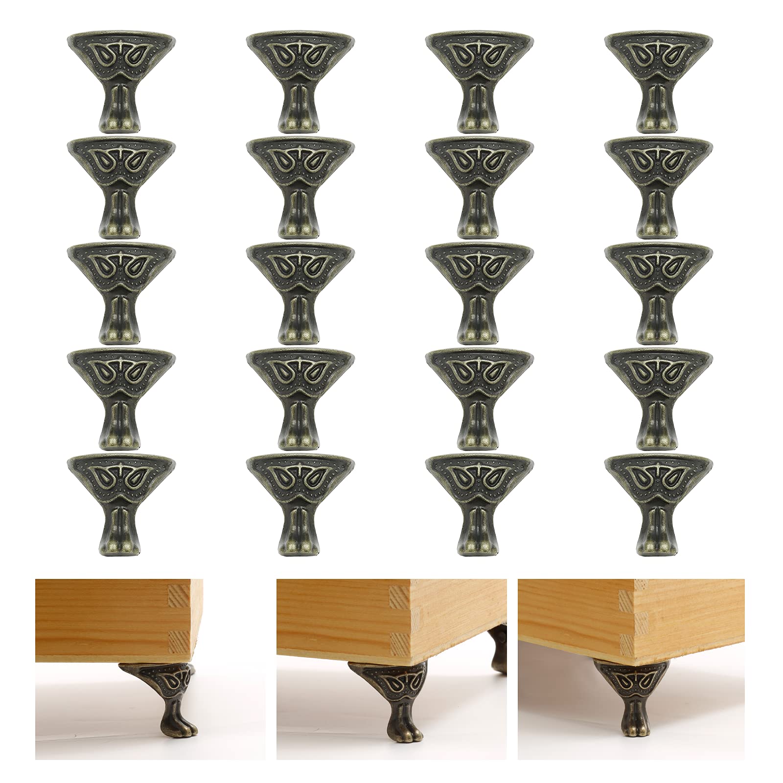 Zorfeter 20 Pcs Antique Brass Box Legs - Decorative Wooden Jewelry Chest Feet, Corner Protectors for Storage Boxes (Style 3, Bronze) | Perfect for DIY Furniture, Jewelry Organizers & Vintage Home Decor