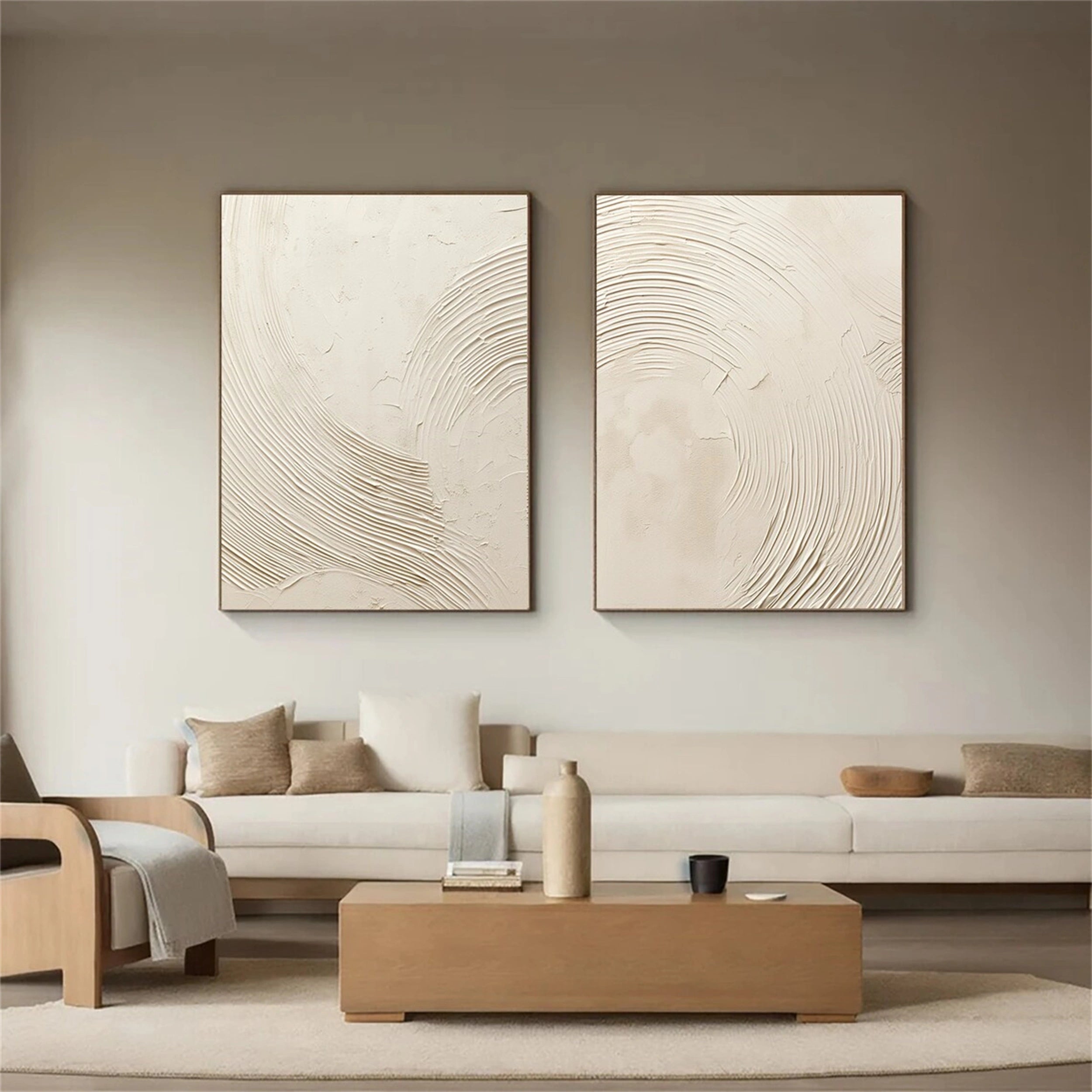 Abstract Beige & Brown Wall Art Set of 2 Paintings - Modern Home Decor for Living Room, Bedroom & Office #BB067