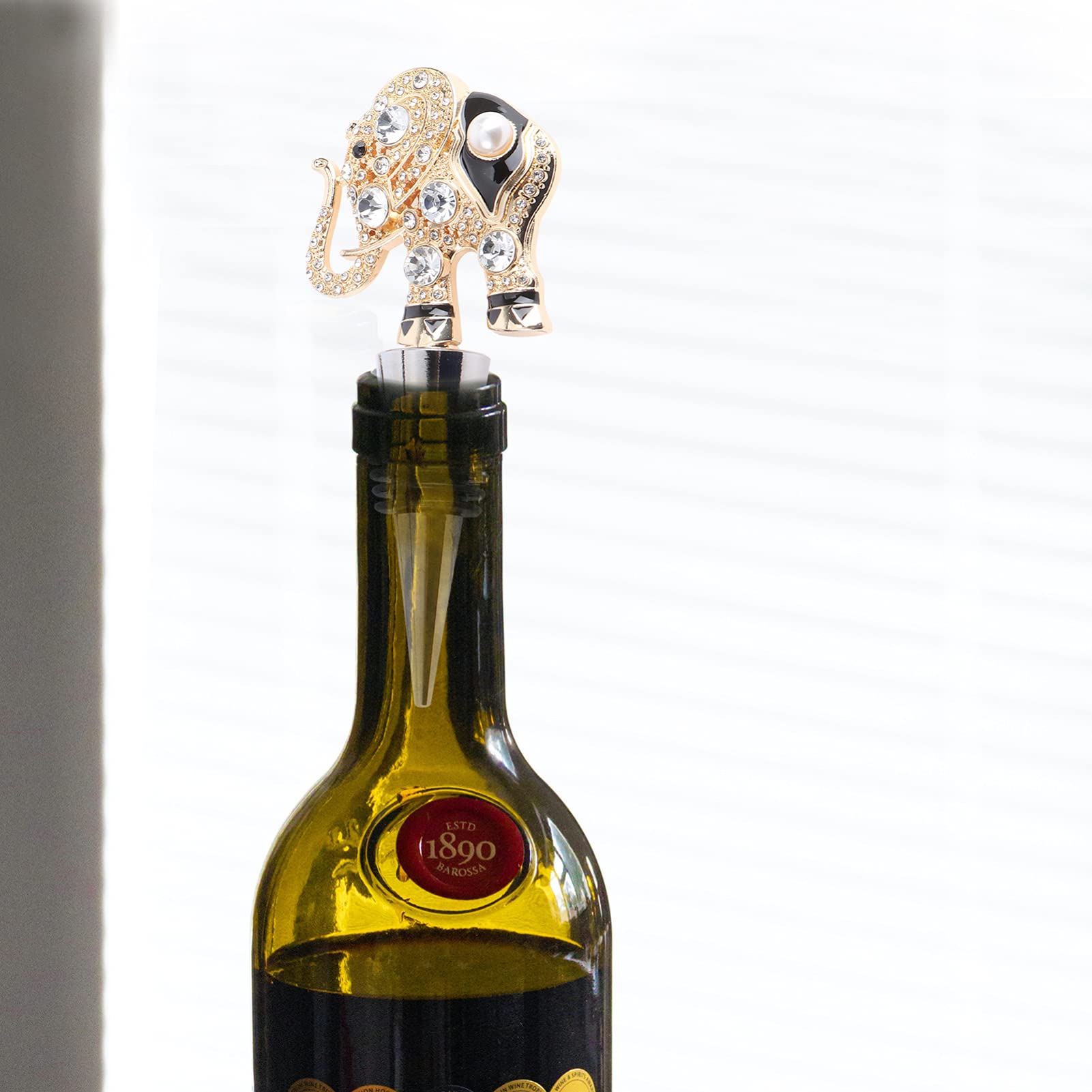 Premium Vacuum Wine Stoppers for Glass Bottles - Elegant Gem Pearls Elephant Design, Set of 2 - Perfect for Wine Preservation & Beverage Storage at Home or Parties