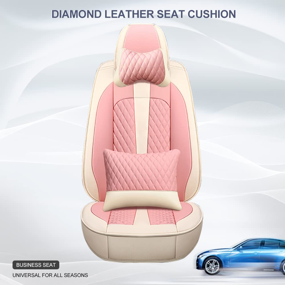 Premium Genuine Leather Car Seat Covers for Volvo S60 - Waterproof, Scratch-Resistant, Non-Slip Design with Airbag Compatibility (Full Set, Beige/Pink) | Perfect for Luxury Car Protection & Comfort During Daily Commutes, Road Trips, and Family Travel