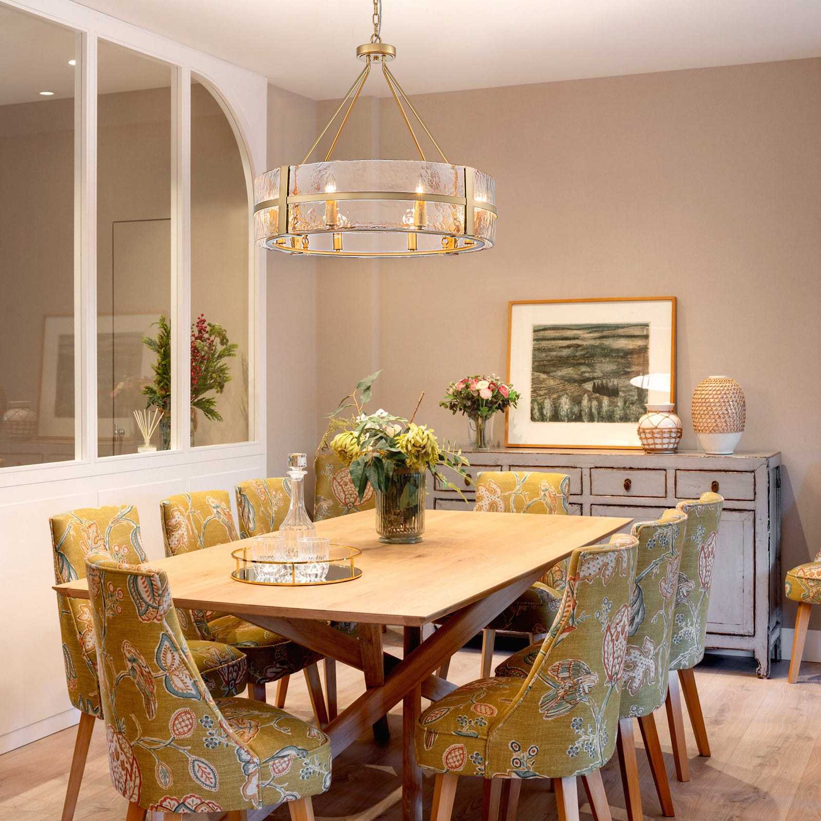 Glowlings 8-Light Modern 28-Inch Wide Large Clear Glass Round Drum Chandelier - Perfect for Dining Room, Living Room, and Bedroom Lighting