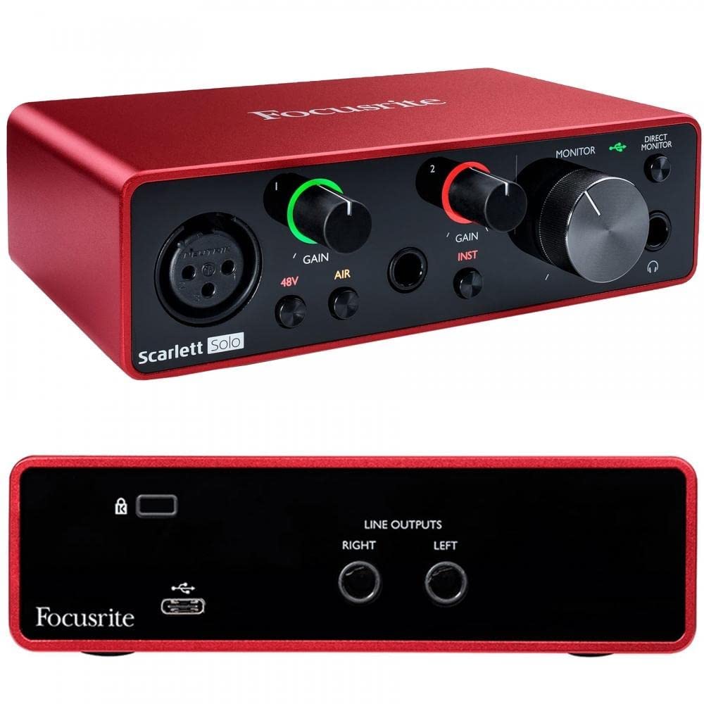Focusrite Scarlett Solo 3rd Gen USB Audio Interface with Pro Tools | First & Amazon Basics 6ft XLR Male to Female Microphone Cable - Professional Recording Studio Equipment for Podcasting, Music Production & Home Studio Setup