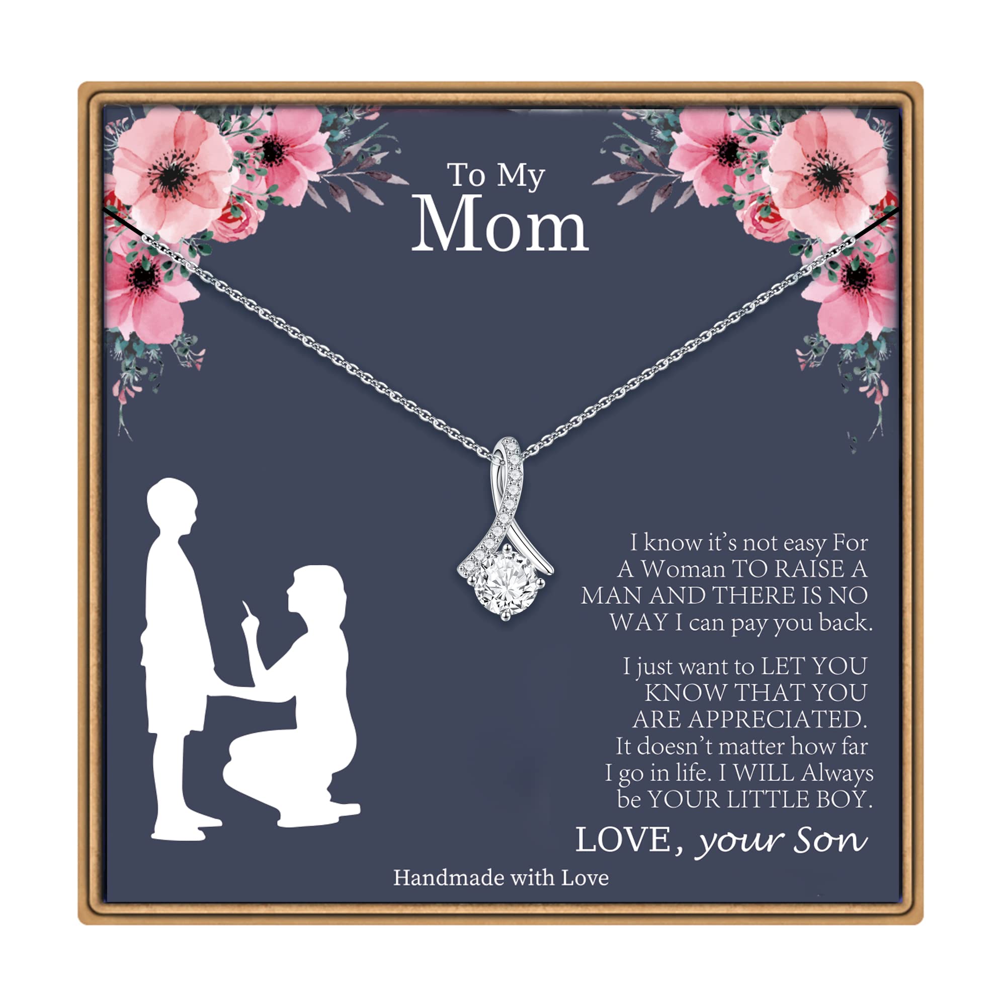 Elegant Silver Cubic Zirconia Necklace for Mom - Thoughtful Mother Son Jewelry Gift for Birthday, Christmas & Mother's Day | Perfect for Special Occasions & Everyday Wear