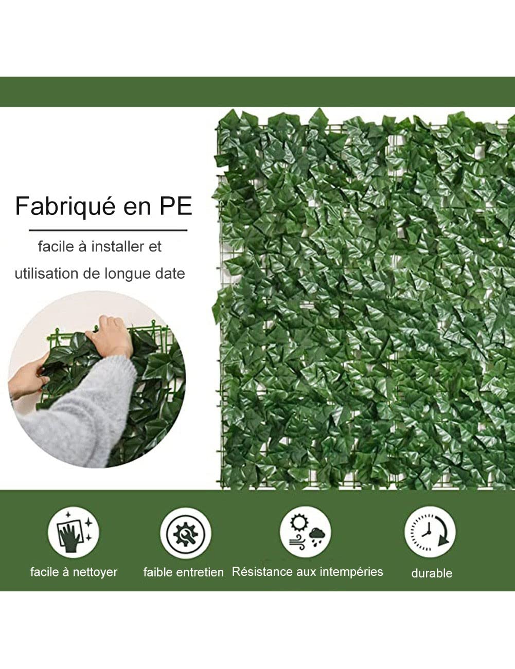 Artificial Hedge Fence Screen - 1.5m Fake Garden Privacy Wall Panels, Expandable Faux Ivy Vine Fence for Outdoor Decoration & Backyard Privacy - Perfect for Patio, Balcony, and Garden Landscaping (Size: W623)