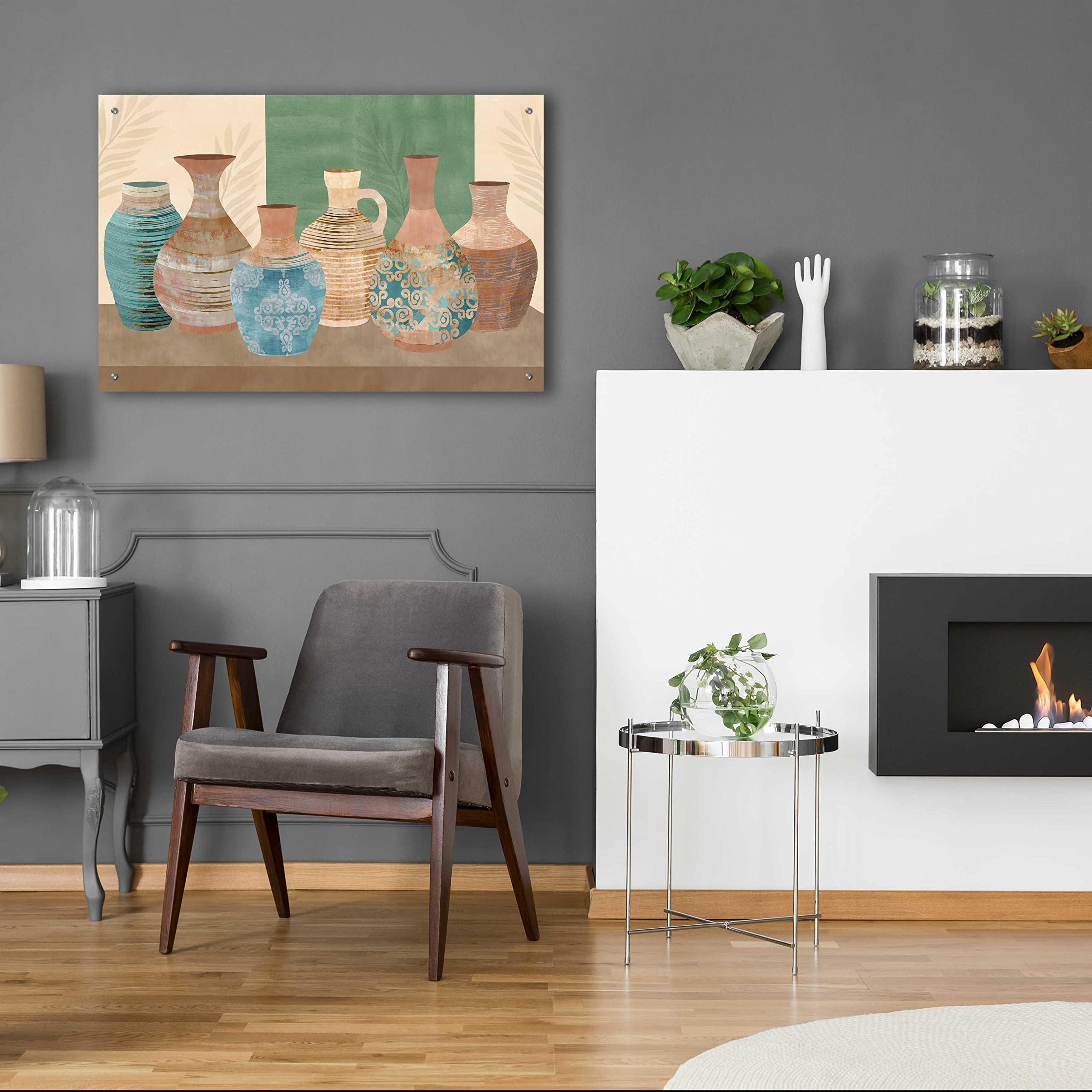 Flora Kouta 'Earthenwared Pots IV' Acrylic Glass Wall Art Print - 36x24 Inches Modern Home Decor for Living Room, Bedroom & Office