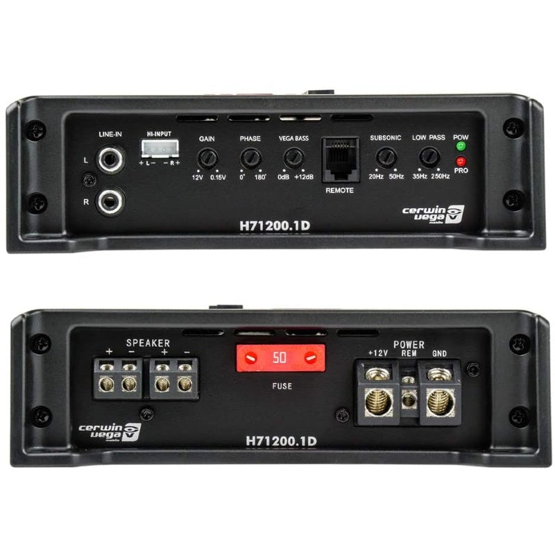 Cerwin Vega H71200 1D 1200W Max (600W RMS) HED Series Class D 1 Ohm Stable Monoblock Car Amplifier - Powerful Bass Boost for Car Audio Systems, Subwoofers, and Truck Stereo Upgrades