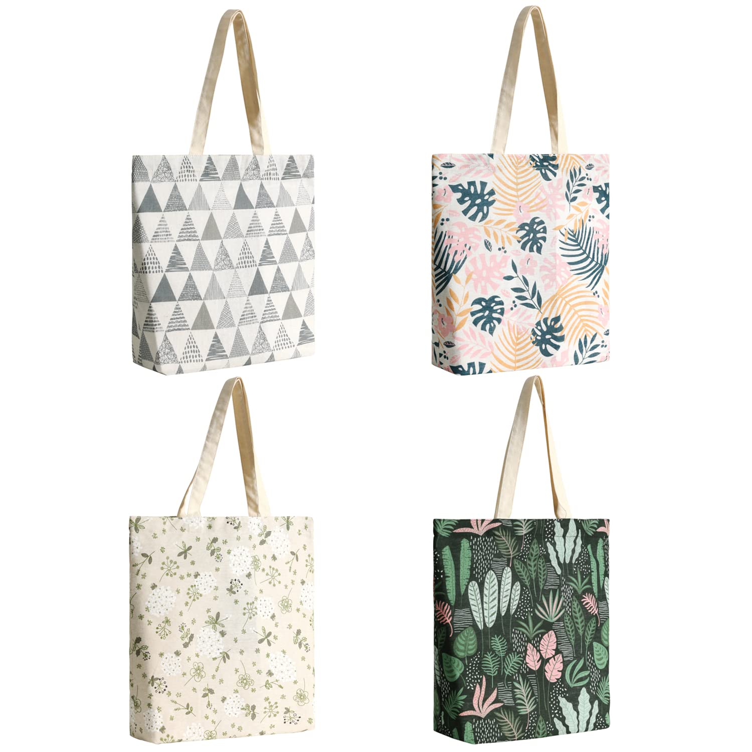4 Pack Reusable Cotton Canvas Tote Bags - Eco-Friendly Grocery Shopping Bags for Women & Men - Perfect for Groceries, Beach, Work & Travel