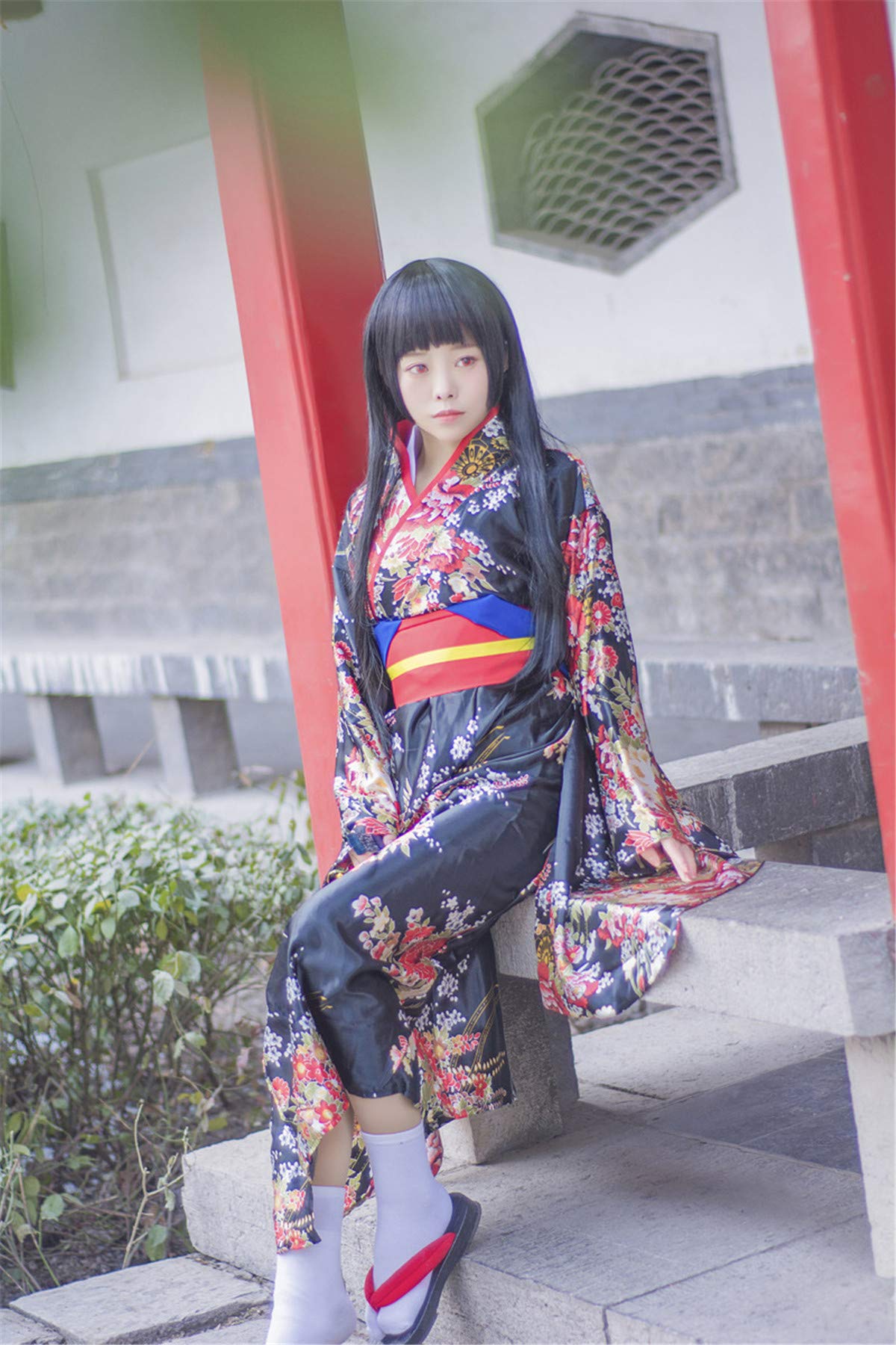 Japanese Cherry Black Kimono Anime Cosplay Costume - Shanghai Story Lolita Dress for Halloween, Cosplay Events & Themed Parties