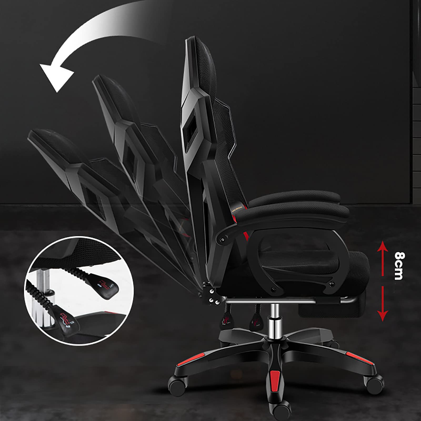 Premium Ergonomic Gaming Chair with Lumbar Support & Breathable Mesh Back - Adjustable Height, Hidden Leg Rest - Perfect for PC Gaming, Office Work & Home Use