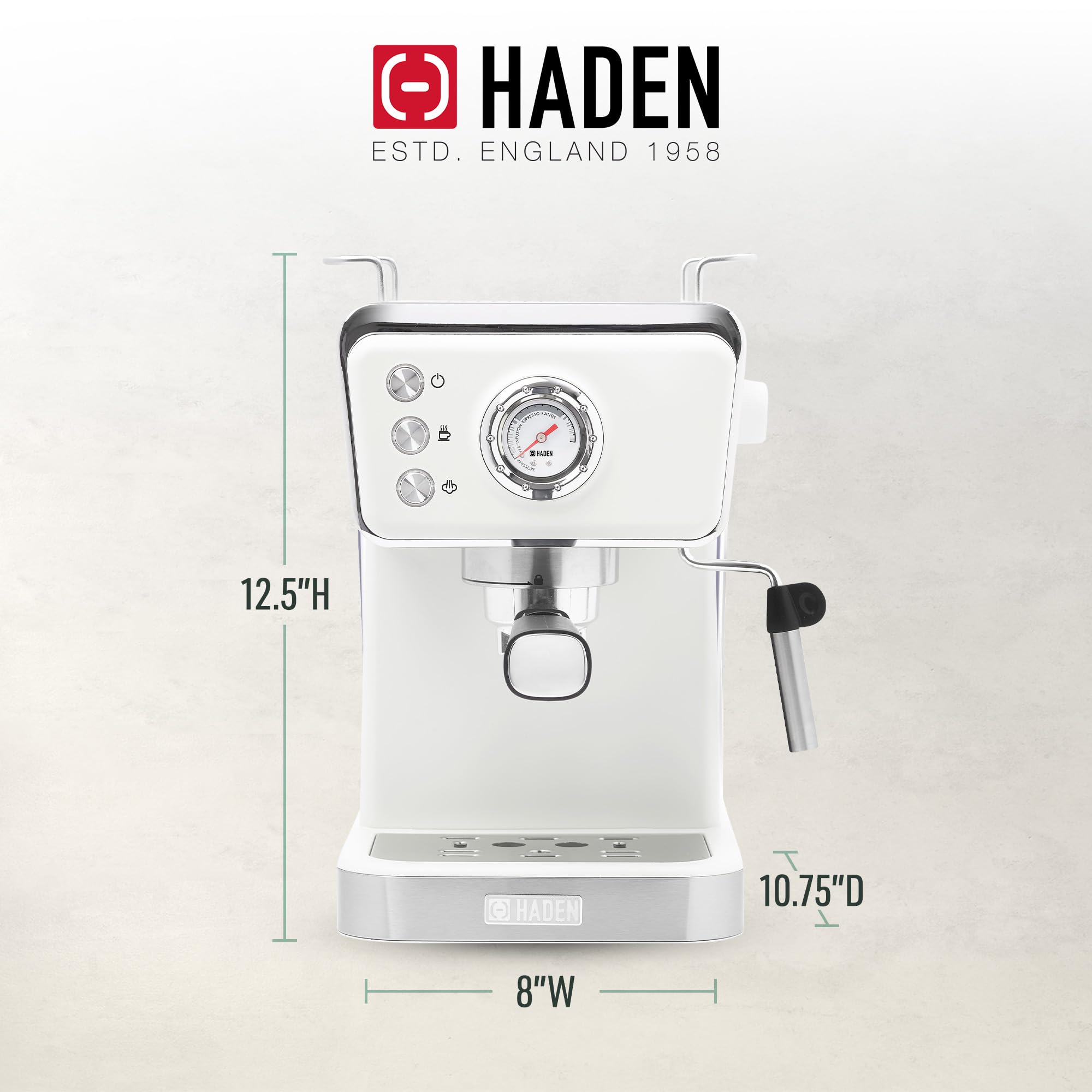 HADEN Barista Brew Espresso Coffee Machine - Stainless Steel Espresso Maker with Milk Frother, Steamer & 1.5L Water Tank, Ivory & Copper - Perfect for Home Baristas & Coffee Lovers