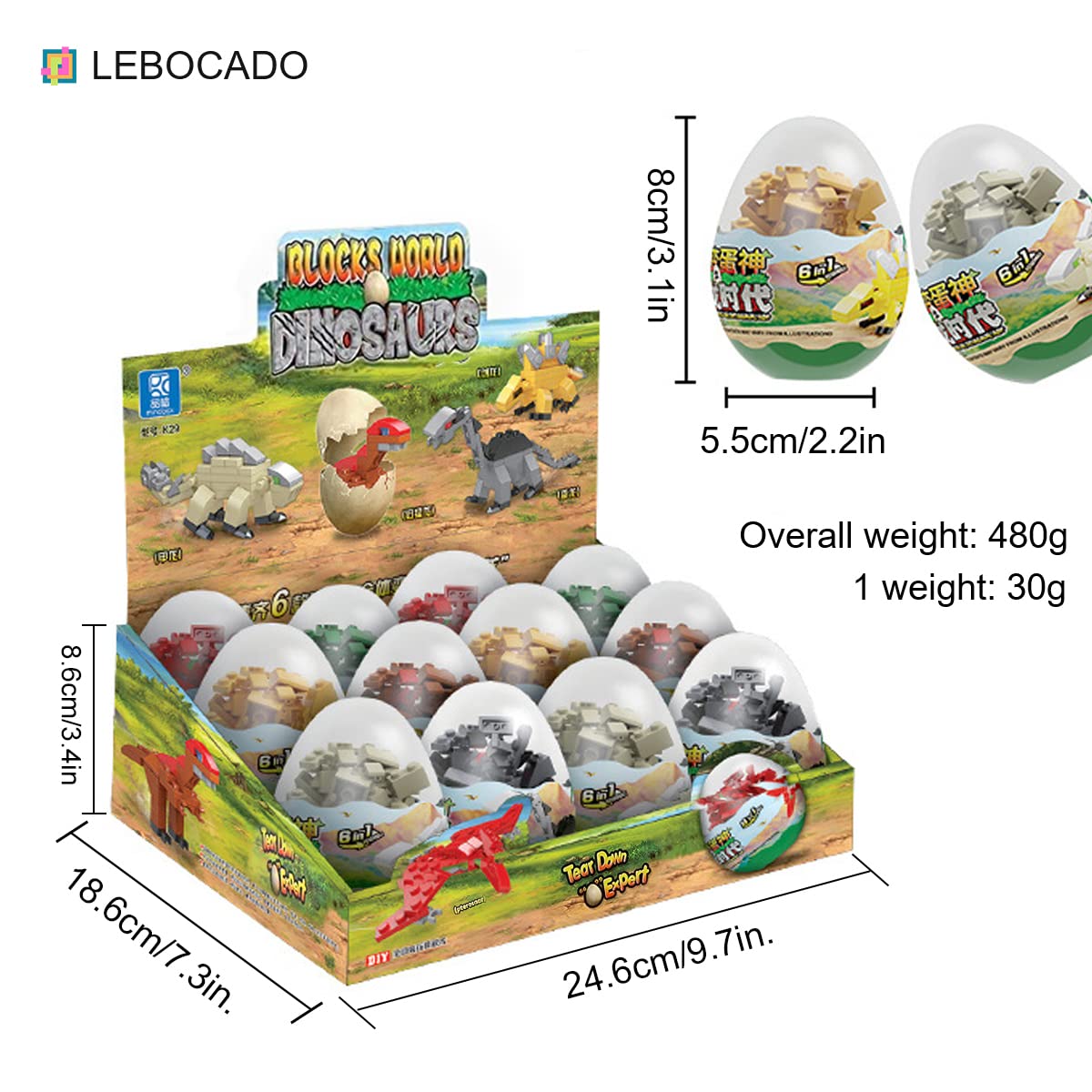 12 Pack Mini Dinosaur Building Block Sets - 6 in 1 STEM Educational Toys for Kids, Creative Construction Eggs with Party Favors for Birthday Goodie Bags | Perfect for Classroom Rewards, STEM Learning Activities & Birthday Party Gifts