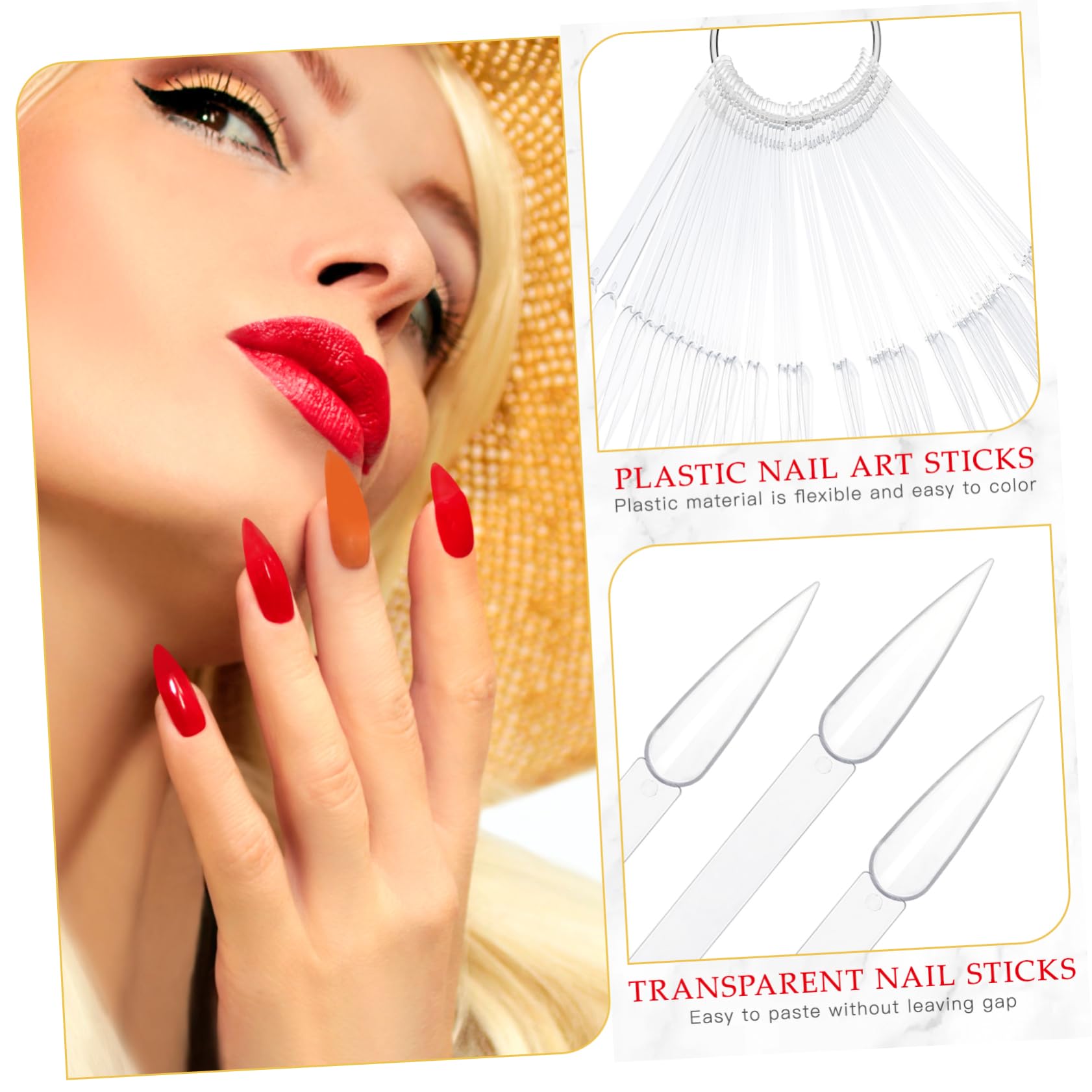 100pcs Clear False Nail Tips - Transparent Nail Display Sticks for Nail Art, Fan Shaped Nail Wheel, White Polish Sample - Perfect for Salon Display, DIY Nail Art & Professional Nail Color Testing