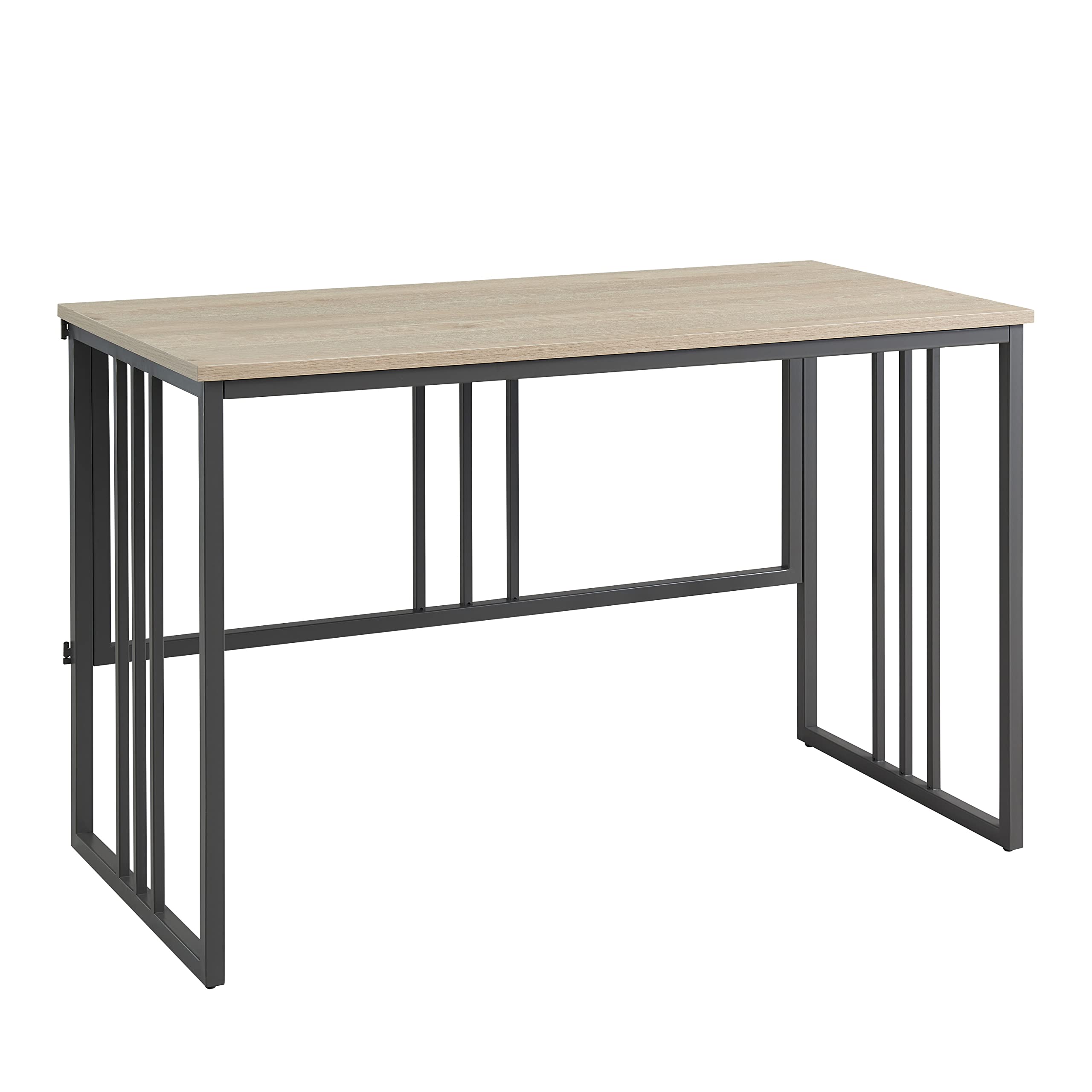 Leick Home Collapsible Slatted Mission Writing Computer Desk - Space Saving Folding Desk for Small Spaces, Home Office & Bedroom - Fully Assembled White Oak/Gunmetal (70001-WOGM) - Perfect for Apartments, Dorms & Workspaces