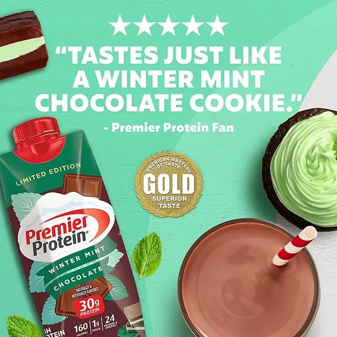 Maker Explorador Premier Winter Mint Chocolate Protein Shake - 15 Packs, 30g Protein per Serving | High-Protein Meal Replacement for Fitness, Weight Loss & Post-Workout Recovery