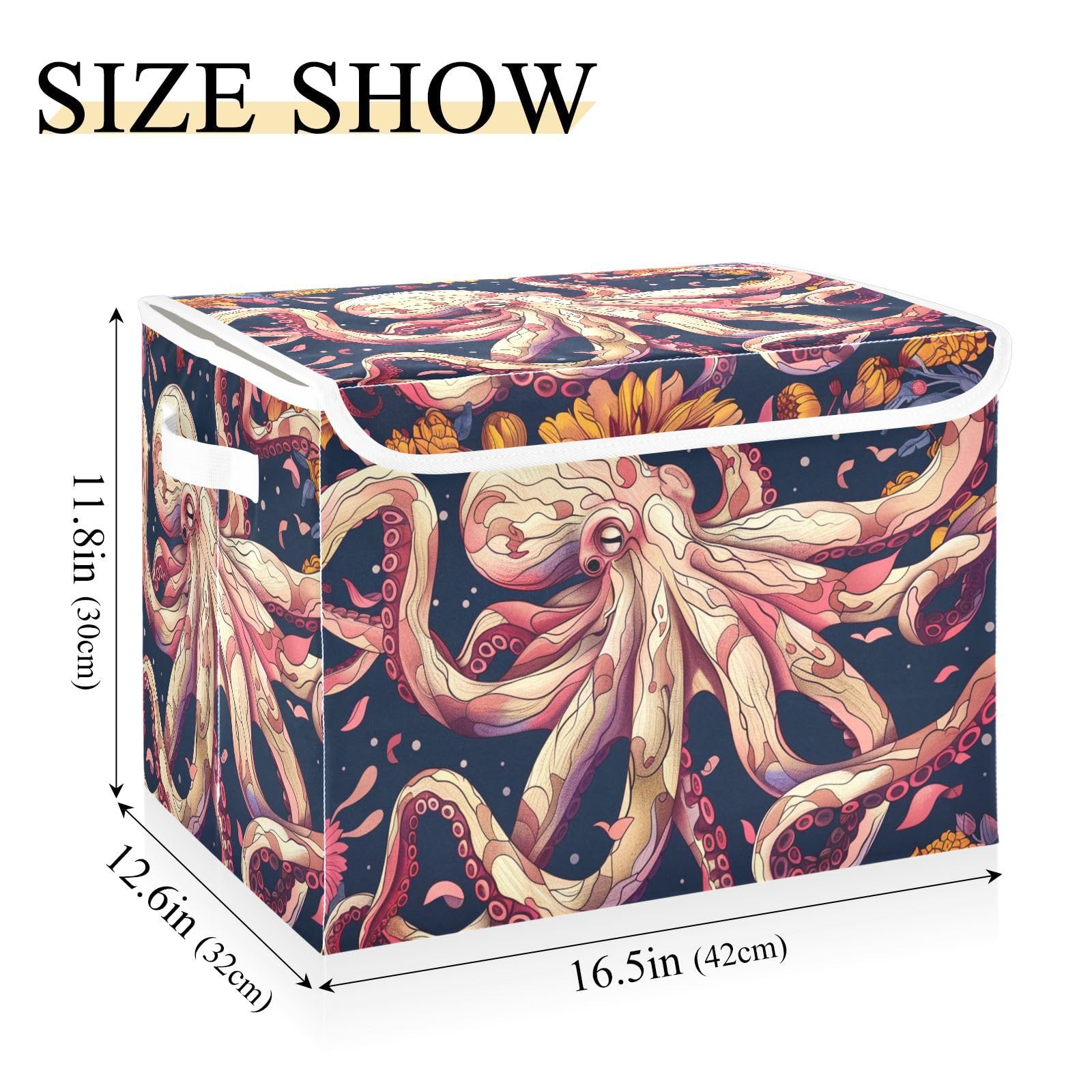 Collapsible Storage Bins with Lids - Octopus Pattern Foldable Organizer Baskets for Clothes, Toys & Home Organization | Perfect for Bedroom, Nursery & Laundry Room Storage