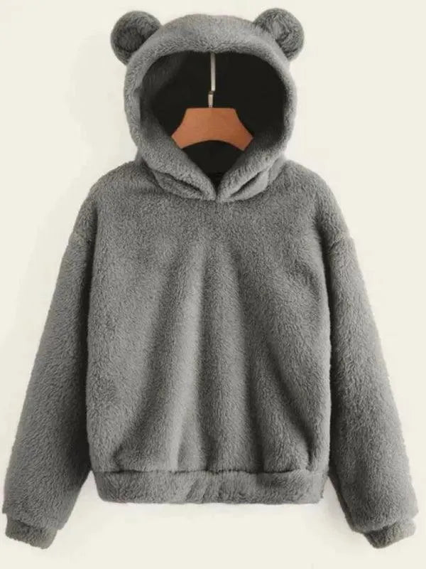 Women's Fur Bunny Ear Hoodie - Cozy Winter Pullover with Cute Ears for Casual Wear & Outdoor Activities