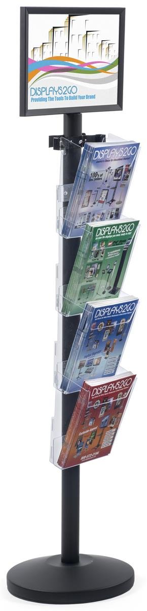 17x11 Inch Floor Stand Sign Holder with 4 Literature Pockets - Durable Steel & Acrylic Display for Retail Stores, Restaurants & Trade Shows