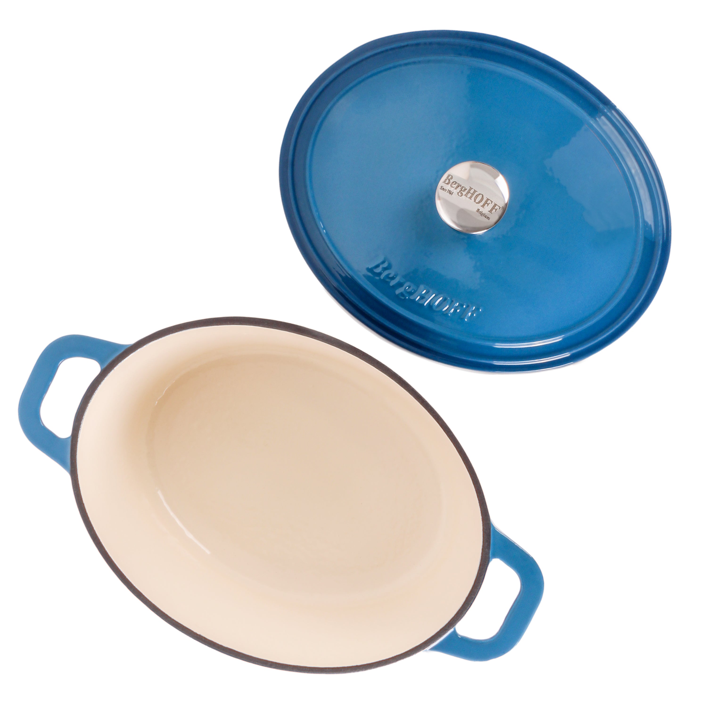 BergHOFF Neo Cast Iron 8 Quart Oval Dutch Oven with Lid - Blue Enameled Cookware for Braising, Stewing & Baking - Perfect for Soups, Bread & Family Dinners