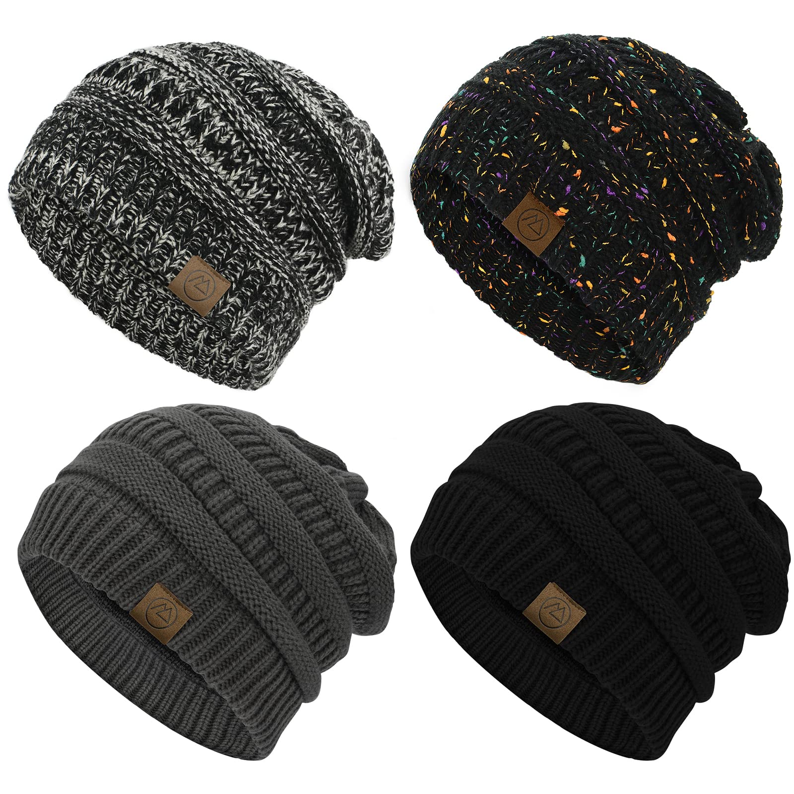 Women's Winter Hats 4-Pack - Chunky Knit Slouchy Beanie Set | Warm Fleece-Lined Beanie Caps for Cold Weather | Perfect for Skiing, Snowboarding & Outdoor Winter Activities