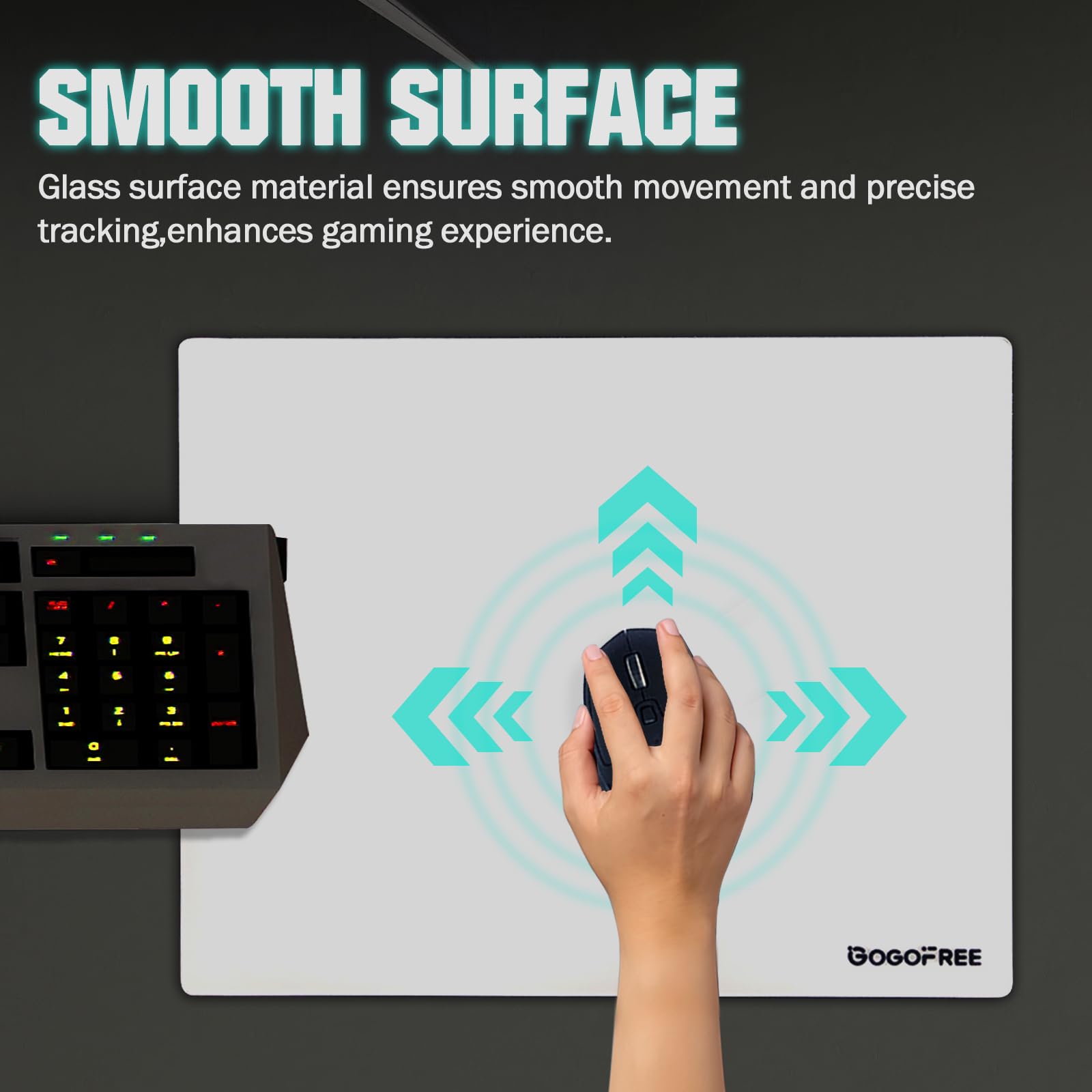 Premium Hard Surface Glass Gaming Mouse Pad - Ultra Smooth, Water-Resistant Large Mouse Mat for Esports & Office Use - Precision Speed Control - White XL (15.7