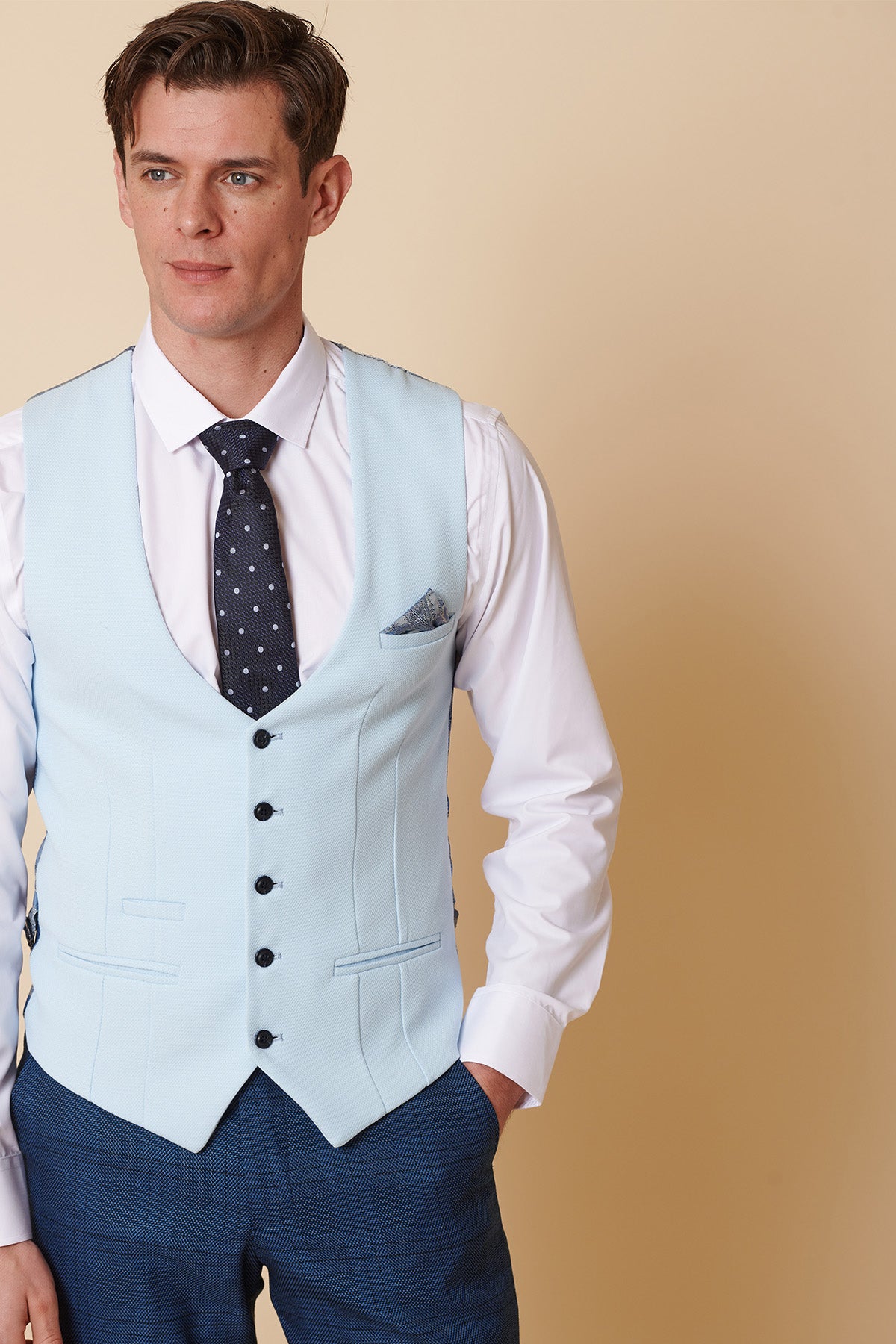 KELVIN Men's Sky Blue Single Breasted Waistcoat Vest - Formal & Casual Slim Fit for Weddings, Business, and Office Wear