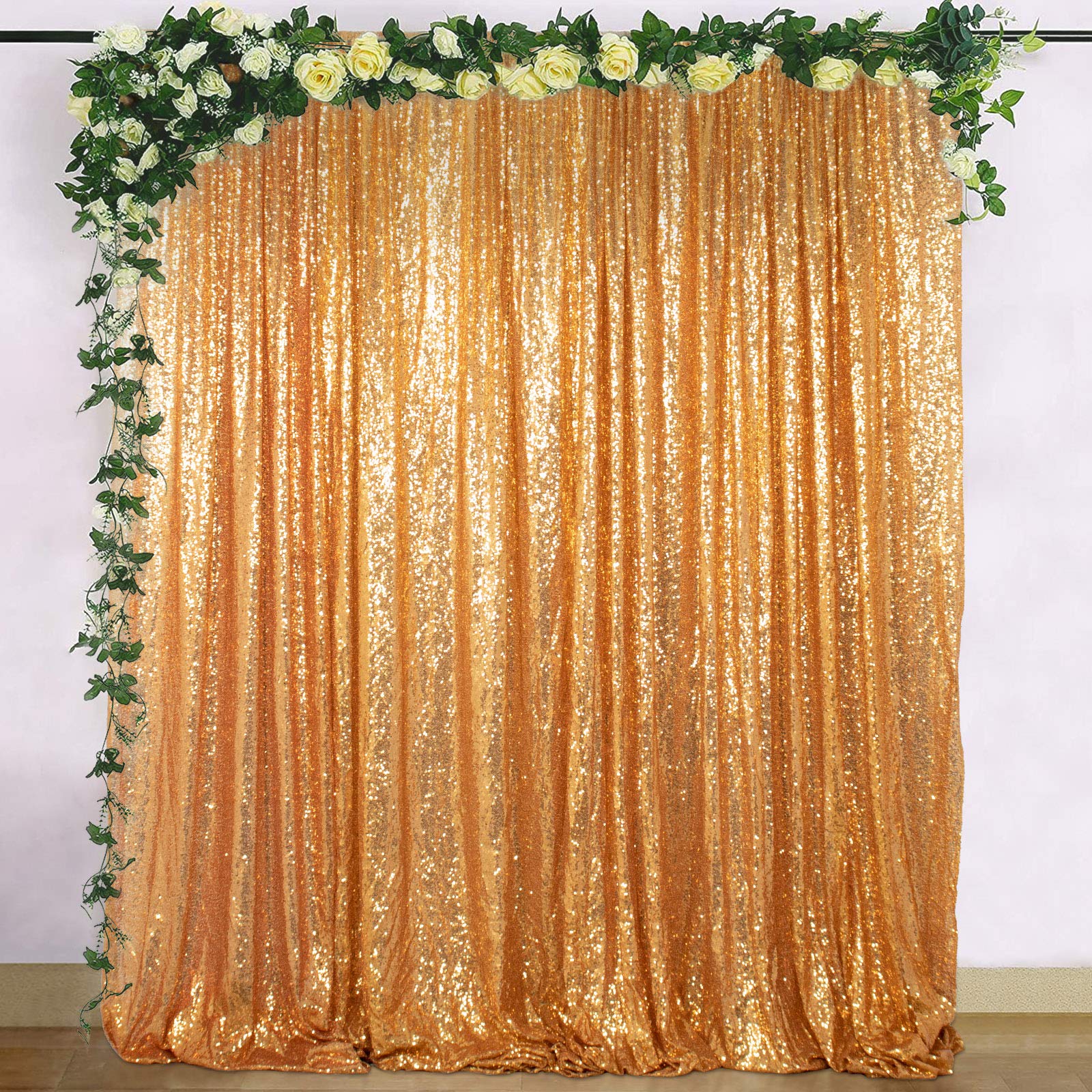 ShinyBeauty 8FTx10FT Rose Gold Sequin Photo Backdrop - Elegant Photo Booth Background for Weddings, Parties & Christmas Celebrations | Glittery Sequence Curtain for Event Decor