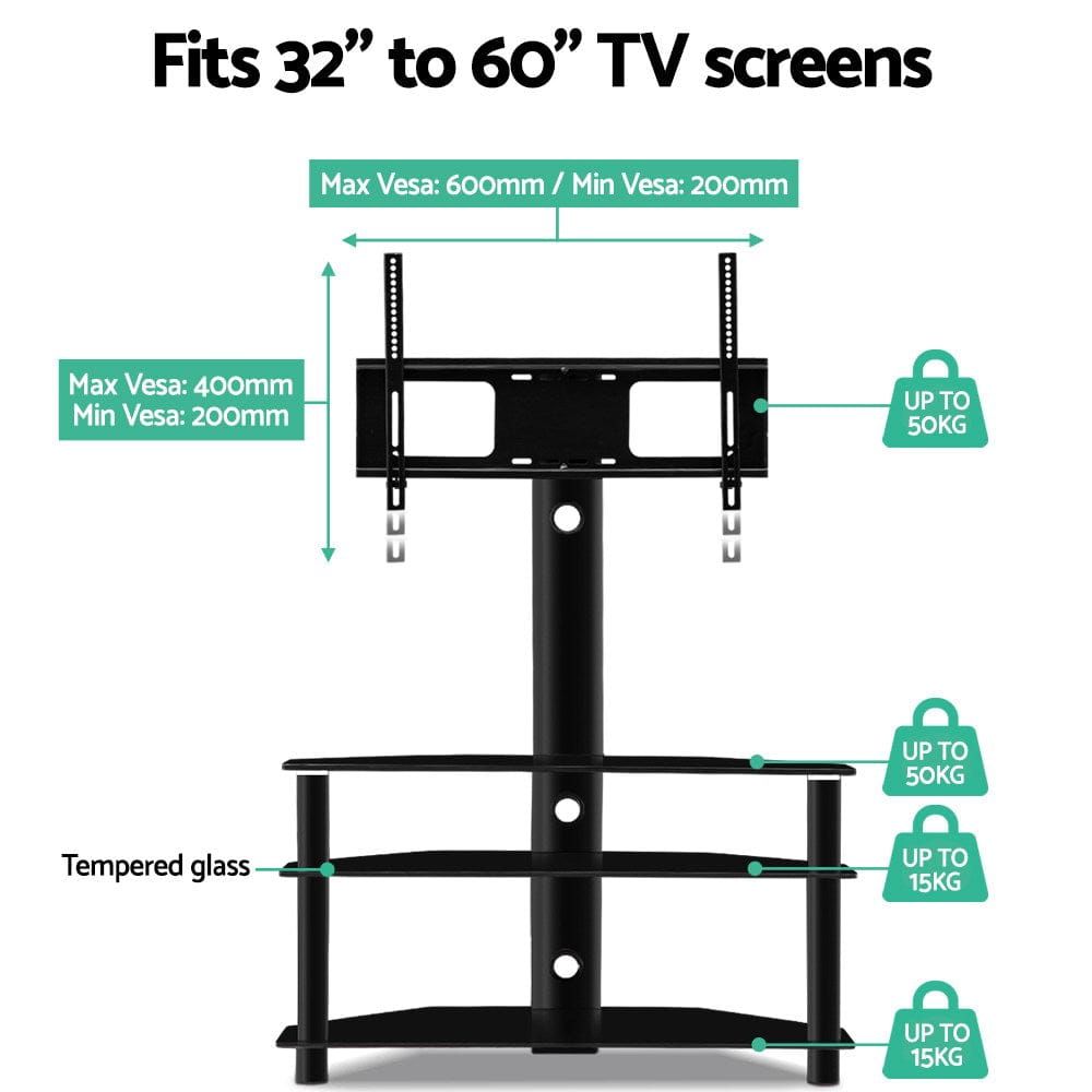 3-Tier Floor TV Stand with Bracket Shelf Mount - Sturdy Entertainment Center for Living Room, Bedroom & Home Theater Setup